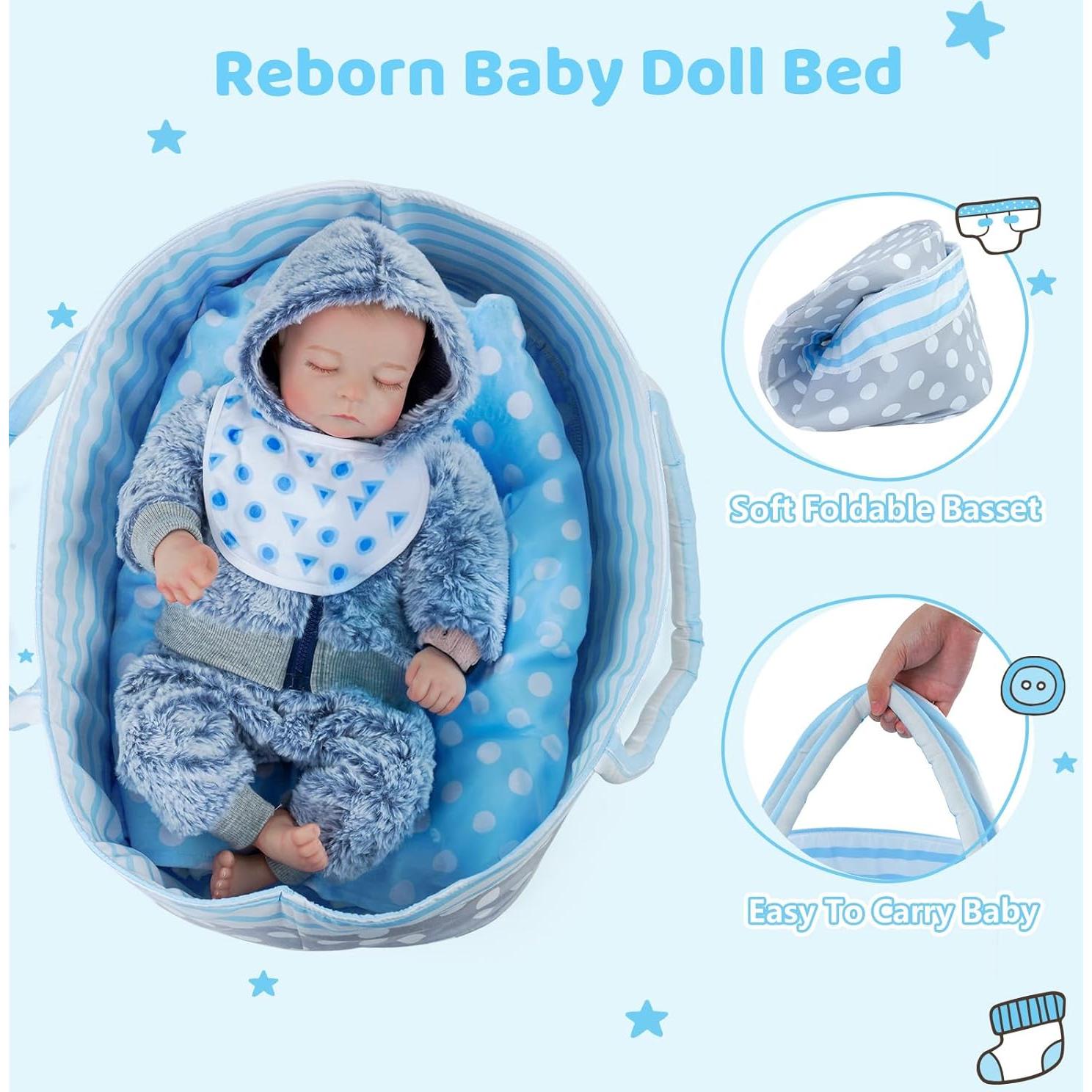 Muñeca Reborn de Silicona BABESIDE 43 cm con Cuna y Juguete