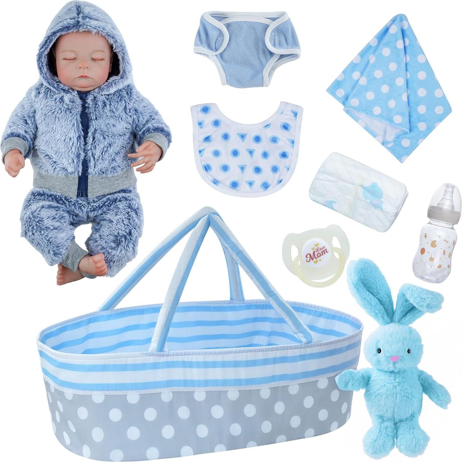 Muñeca Reborn de Silicona BABESIDE 43 cm con Cuna y Juguete