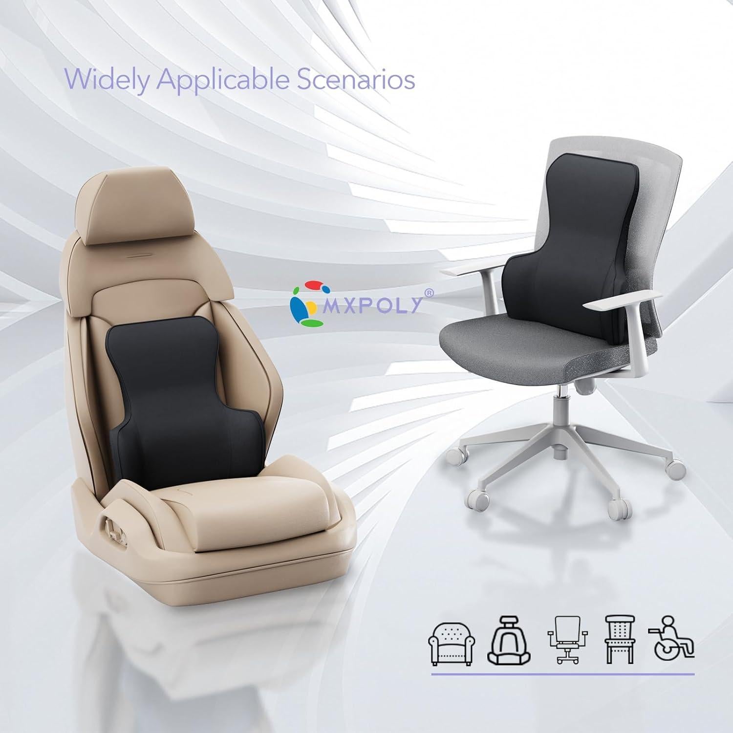 Almohada Lumbar MXPOLY Negra - Espuma Viscoelástica Ergonómica