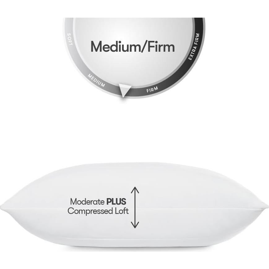 Serta Down Illusion Soft Hypoallergenic Medium/Firm Bed Pillows for Side, Stomach or Back Sleepers (2 Pack), Queen, White