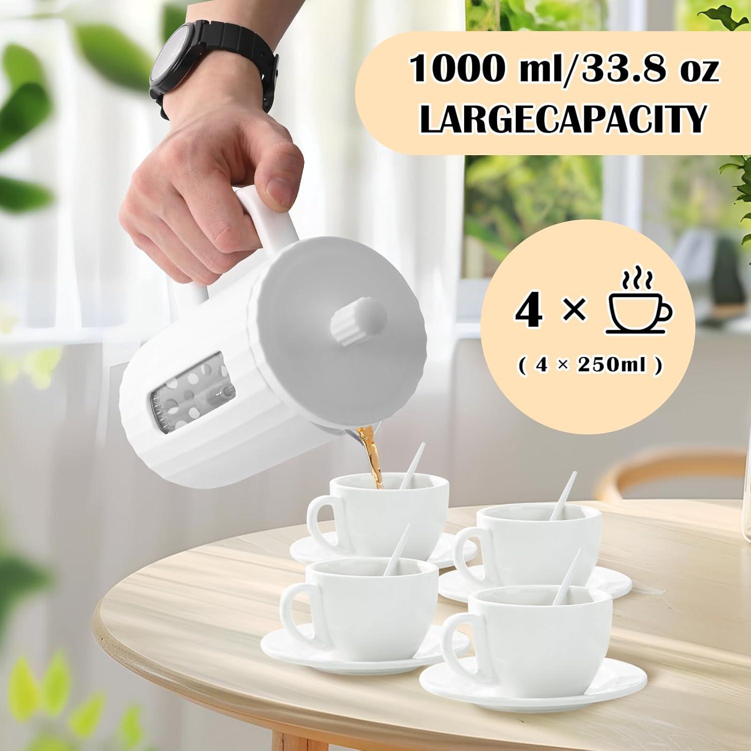 Prensa Francesa TheJze 34 oz Vidrio Borosilicato Blanco