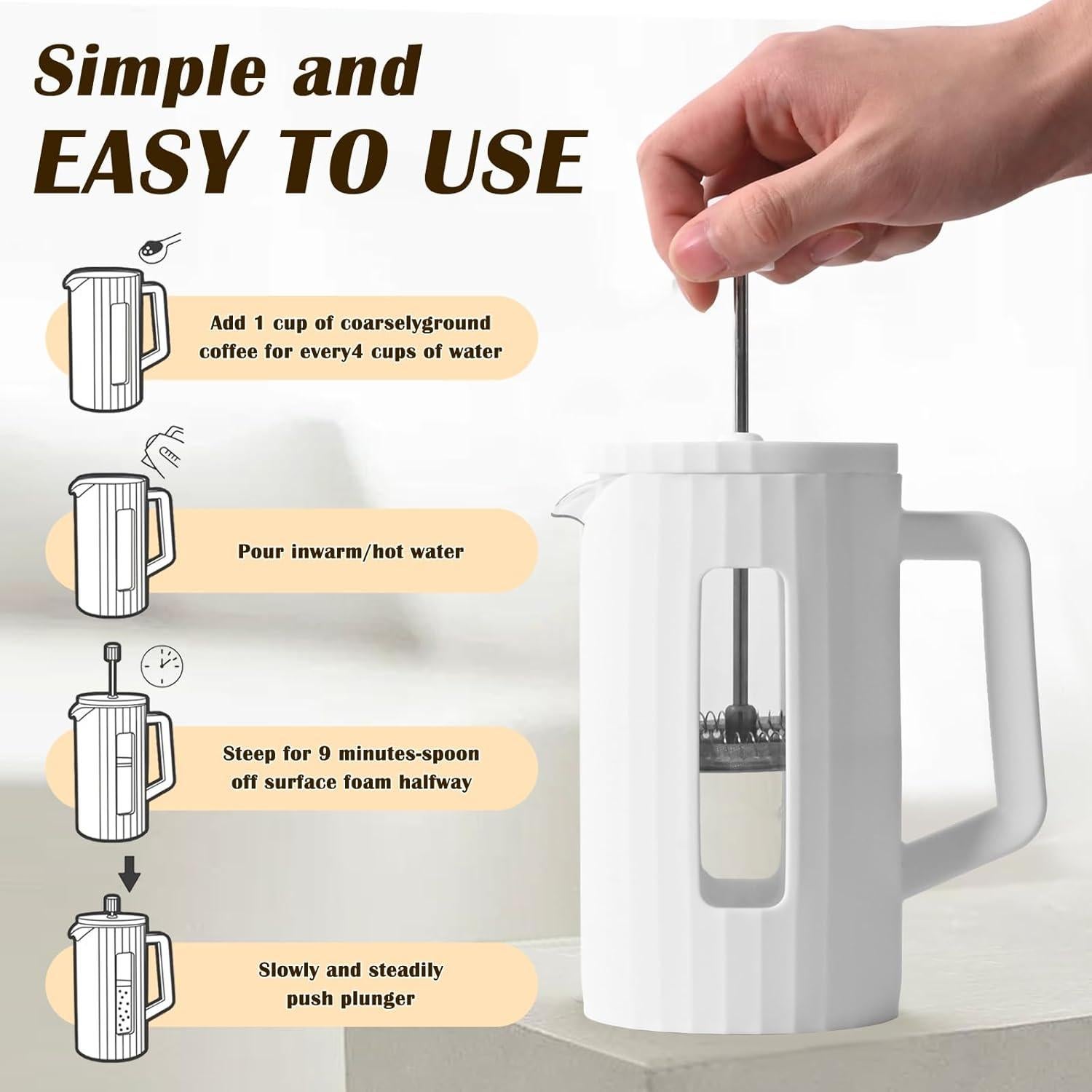 Prensa Francesa TheJze 34 oz Vidrio Borosilicato Blanco