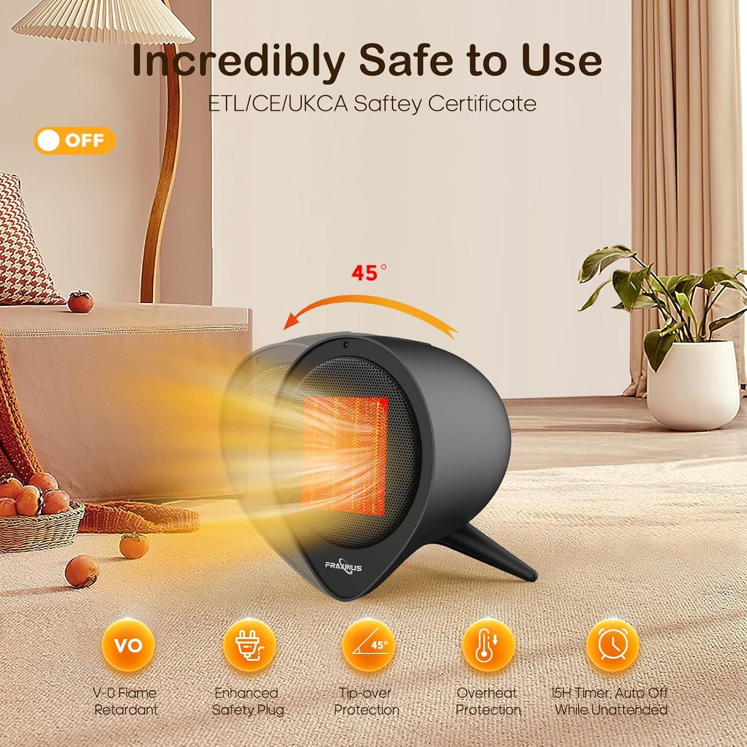 Calentador Eléctrico FRAXINUS 1500W Cerámico Compacto Negro