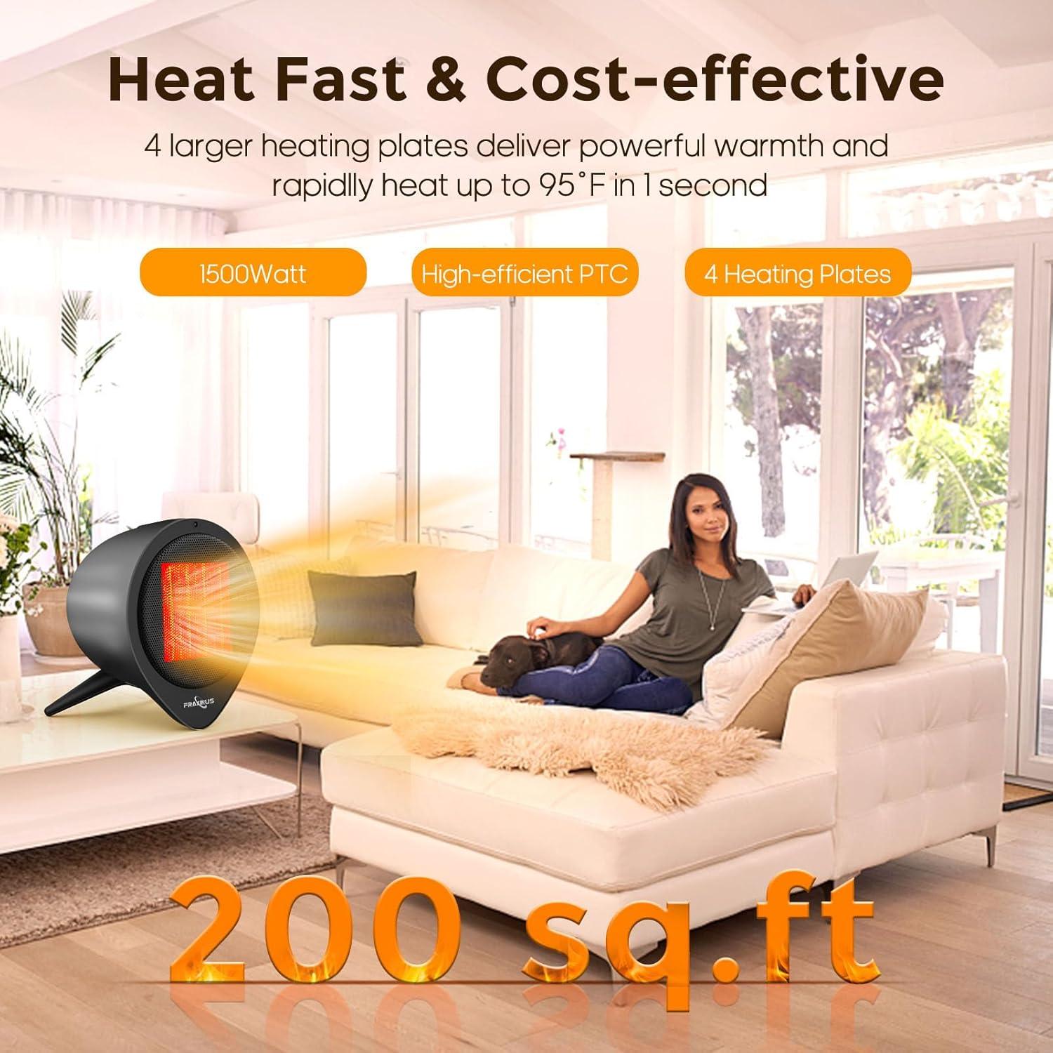 Calentador Eléctrico FRAXINUS 1500W Cerámico Compacto Negro