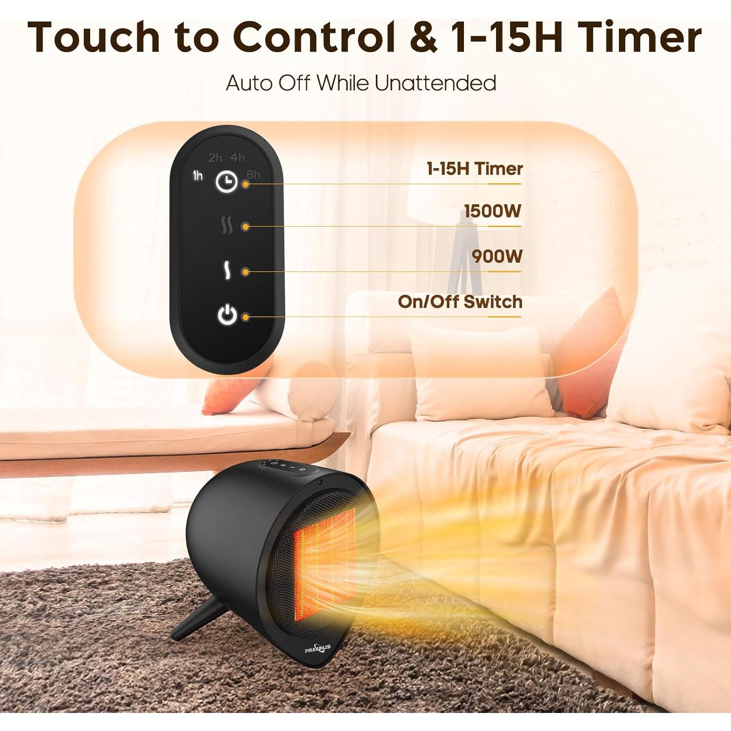 Calentador Eléctrico FRAXINUS 1500W Cerámico Compacto Negro
