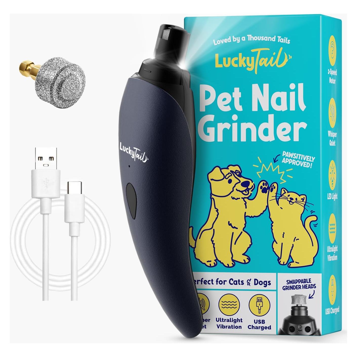 Molinillo de Uñas Eléctrico LuckyTail para Perros y Gatos - Silencioso y Recargable