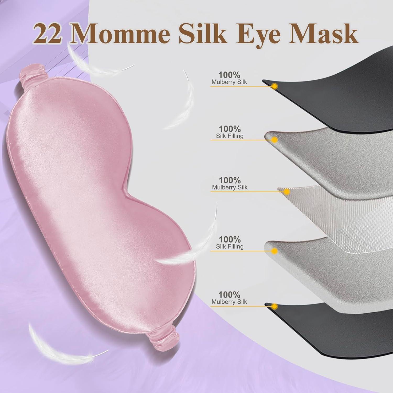 BeeVines 3D Sleep Mask, 22 Momme Mulberry Silk Sleeping Eye Masks, 2 Pack 3D Weighted Eye Cover for Lash Extensions, Night Light Blocking Blindfold, Blackout Satin Covers Blindfolds for Men & Women