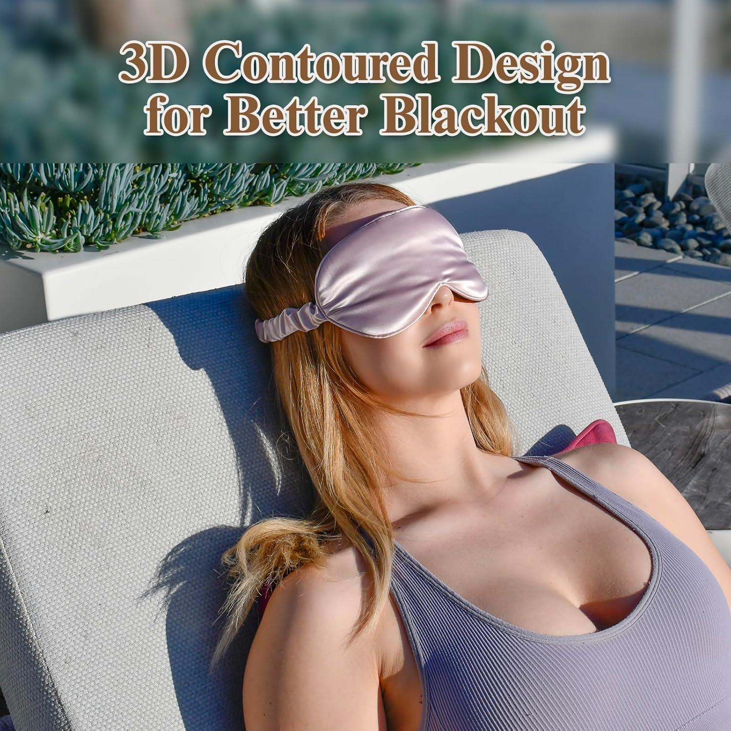 BeeVines 3D Sleep Mask, 22 Momme Mulberry Silk Sleeping Eye Masks, 2 Pack 3D Weighted Eye Cover for Lash Extensions, Night Light Blocking Blindfold, Blackout Satin Covers Blindfolds for Men & Women