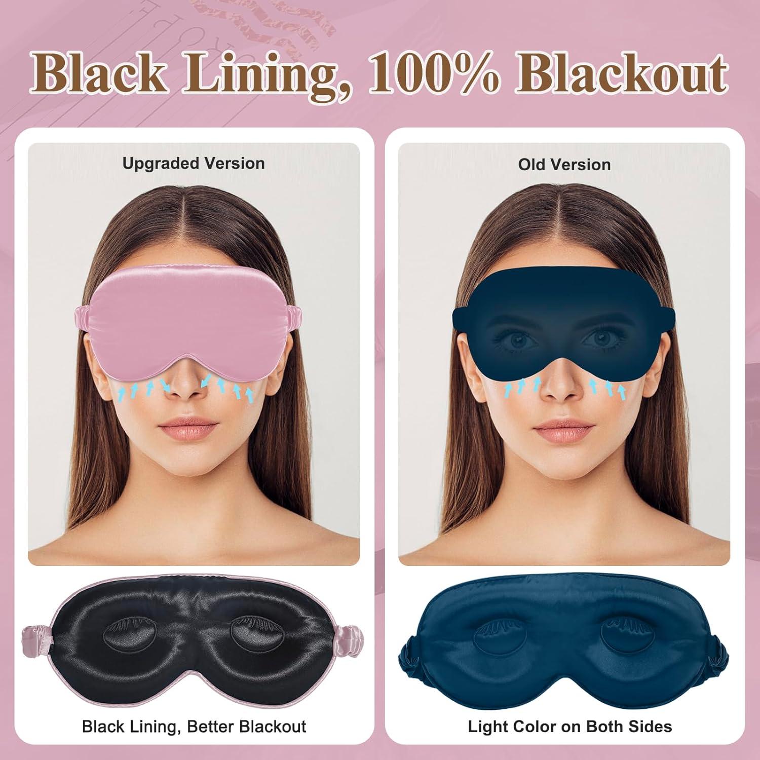BeeVines 3D Sleep Mask, 22 Momme Mulberry Silk Sleeping Eye Masks, 2 Pack 3D Weighted Eye Cover for Lash Extensions, Night Light Blocking Blindfold, Blackout Satin Covers Blindfolds for Men & Women