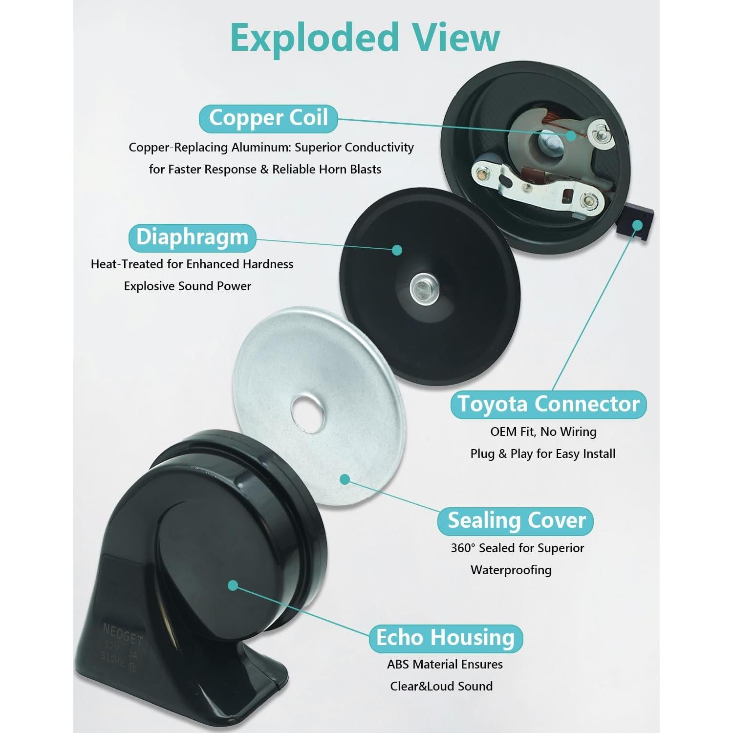 Kit de Claxon NEOGET para Toyota y Lexus 12V Doble Tono 126dB