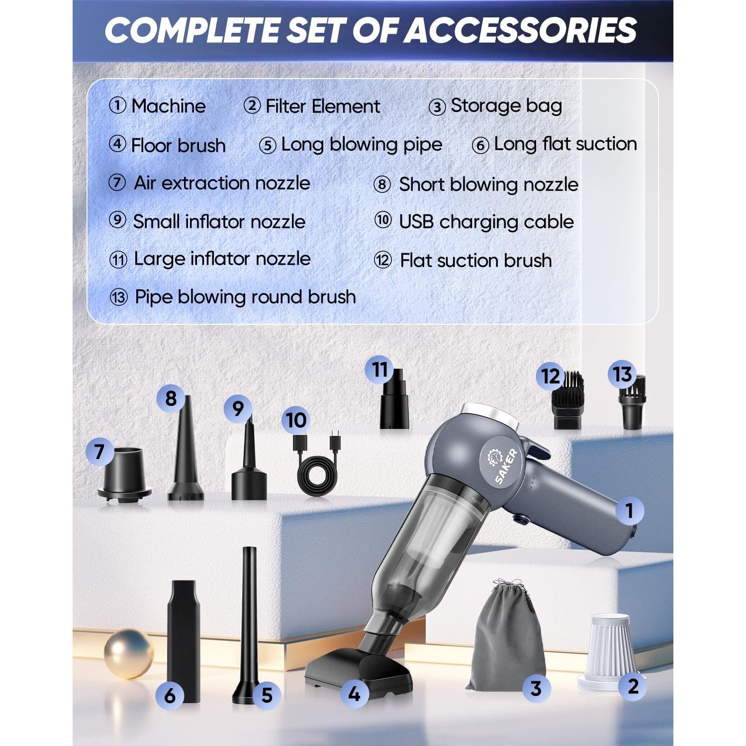 Aspiradora de Coche Saker SW-102 Inalámbrica 20000PA 6 en 1