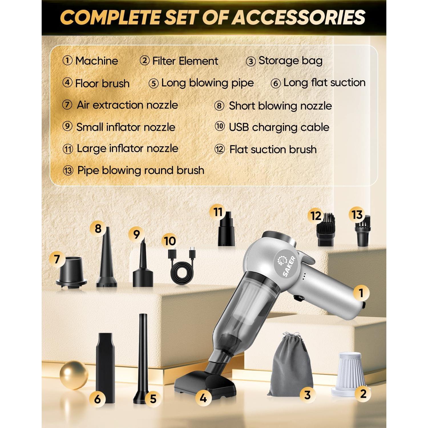 Aspiradora de Coche Saker SW-102 Inalámbrica 6-en-1 20000PA
