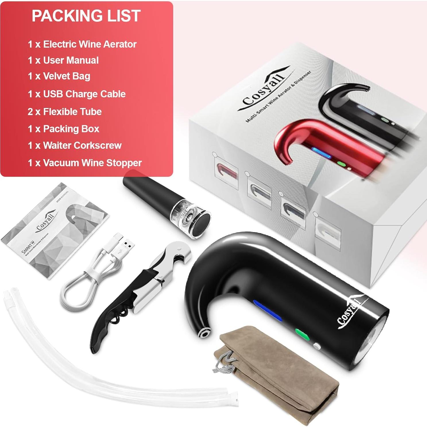 Aerador de Vino Eléctrico Cosyall EA01 0.95L Negro