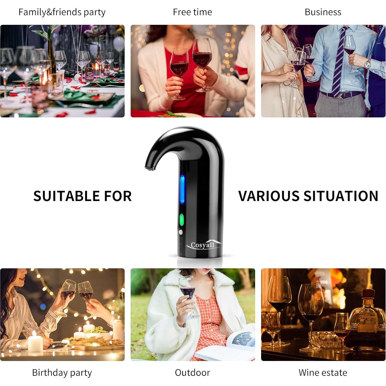 Aerador de Vino Eléctrico Cosyall EA01 0.95L Negro