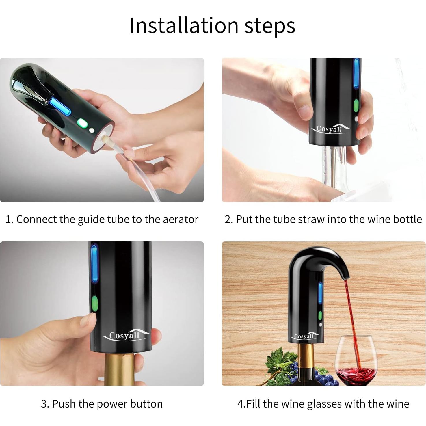 Aerador de Vino Eléctrico Cosyall EA01 0.95L Negro