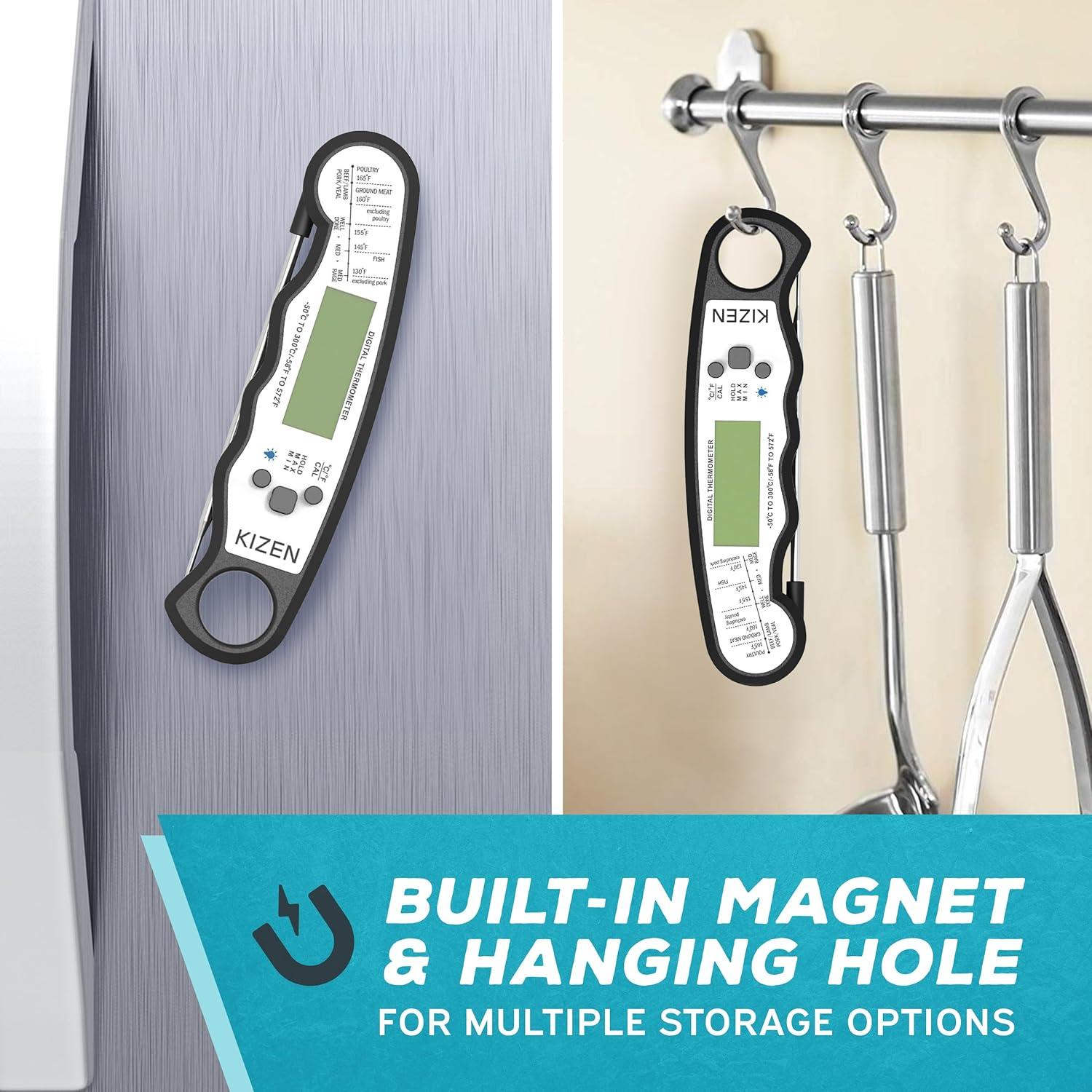 Kizen Instant Read Meat Thermometer Digital - Food Thermometer for Cooking, Grill, Oven, BBQ - Waterproof and Backlit Display - Kitchen Gadgets