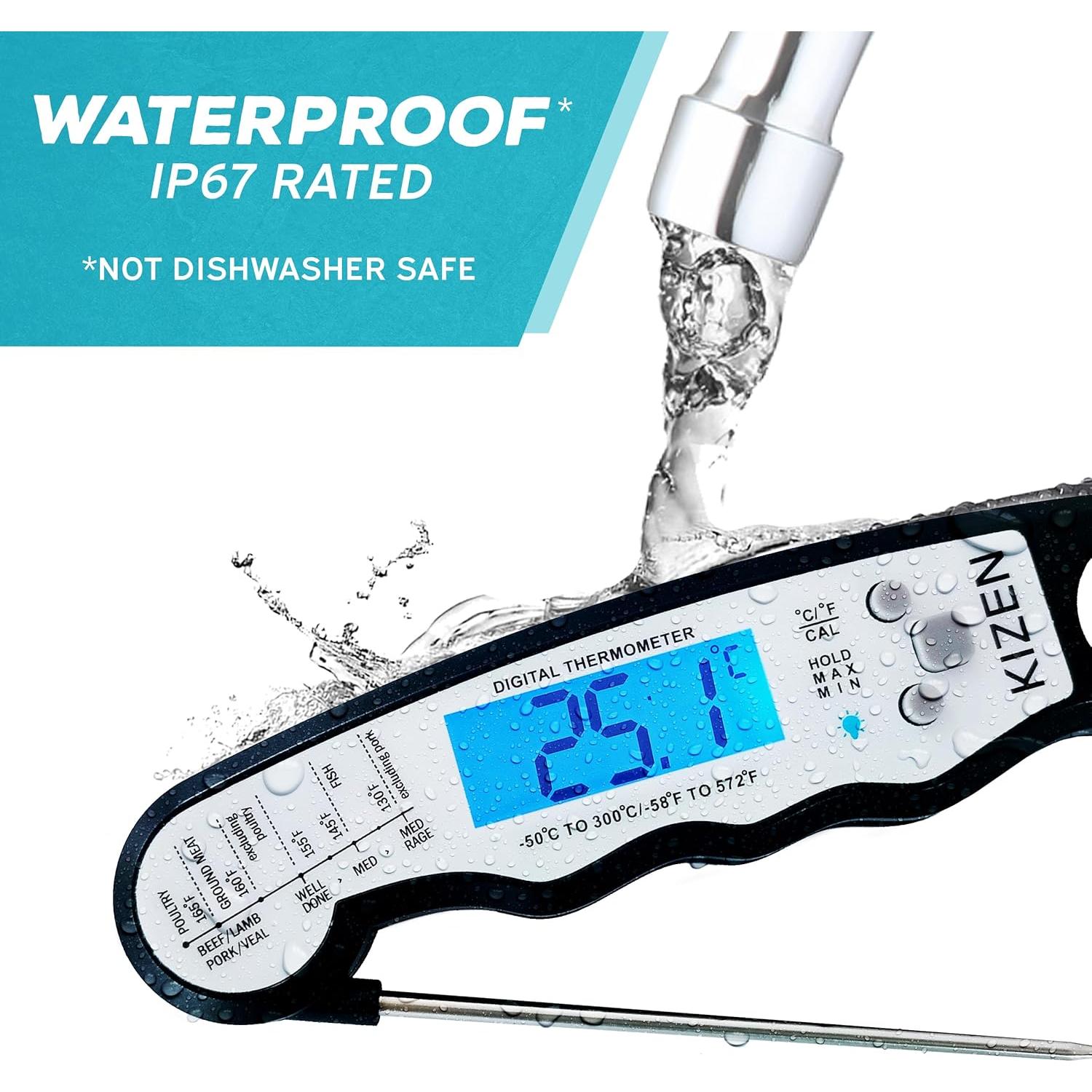 Kizen Instant Read Meat Thermometer Digital - Food Thermometer for Cooking, Grill, Oven, BBQ - Waterproof and Backlit Display - Kitchen Gadgets