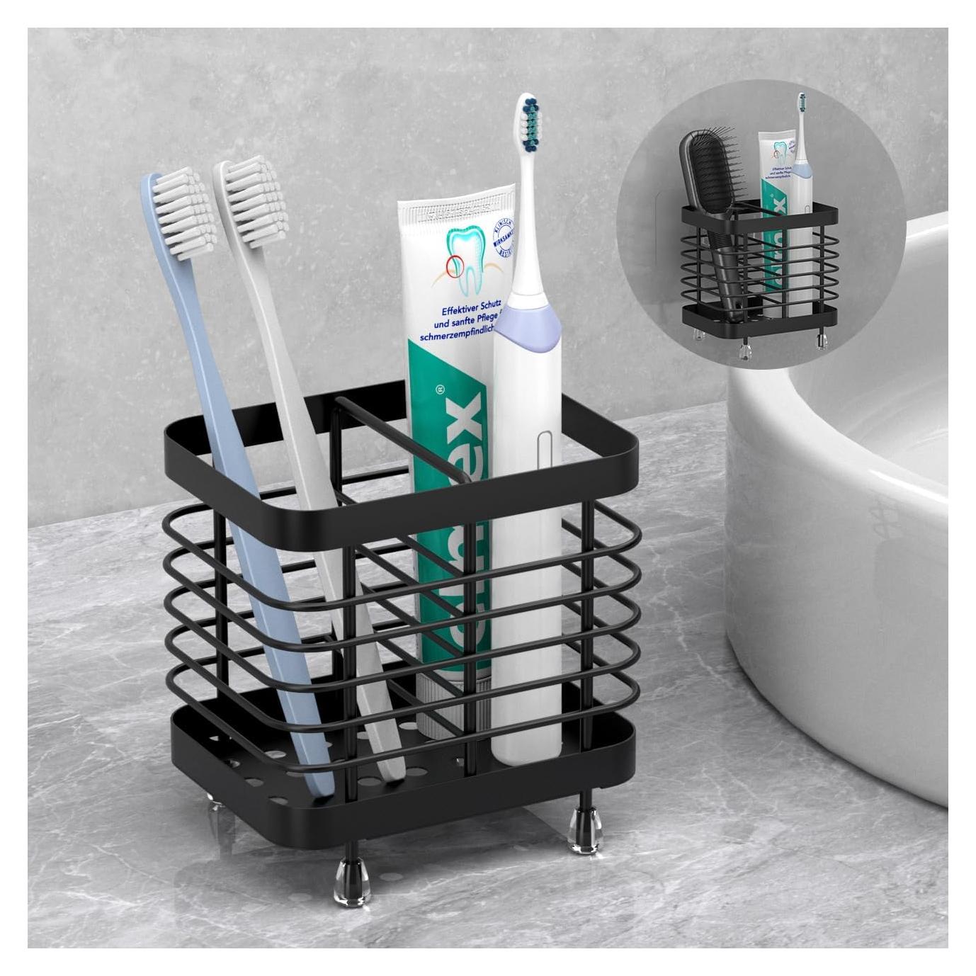 Luxspire Toothbrush Holders for Bathroom, Stainless Steel Electric Toothbrush Holder Wall Mounted, Shower Toothbrush Toothpaste Holder, Bathroom Organizer Essentials, 2 Slots, Black