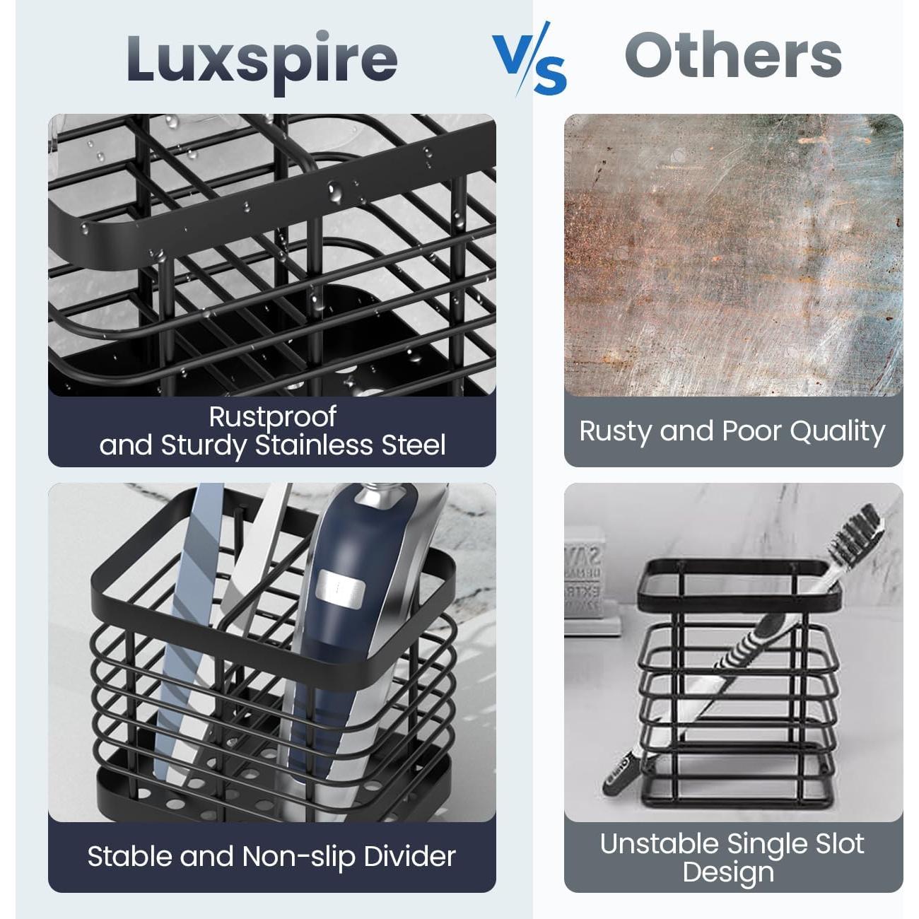 Luxspire Toothbrush Holders for Bathroom, Stainless Steel Electric Toothbrush Holder Wall Mounted, Shower Toothbrush Toothpaste Holder, Bathroom Organizer Essentials, 2 Slots, Black