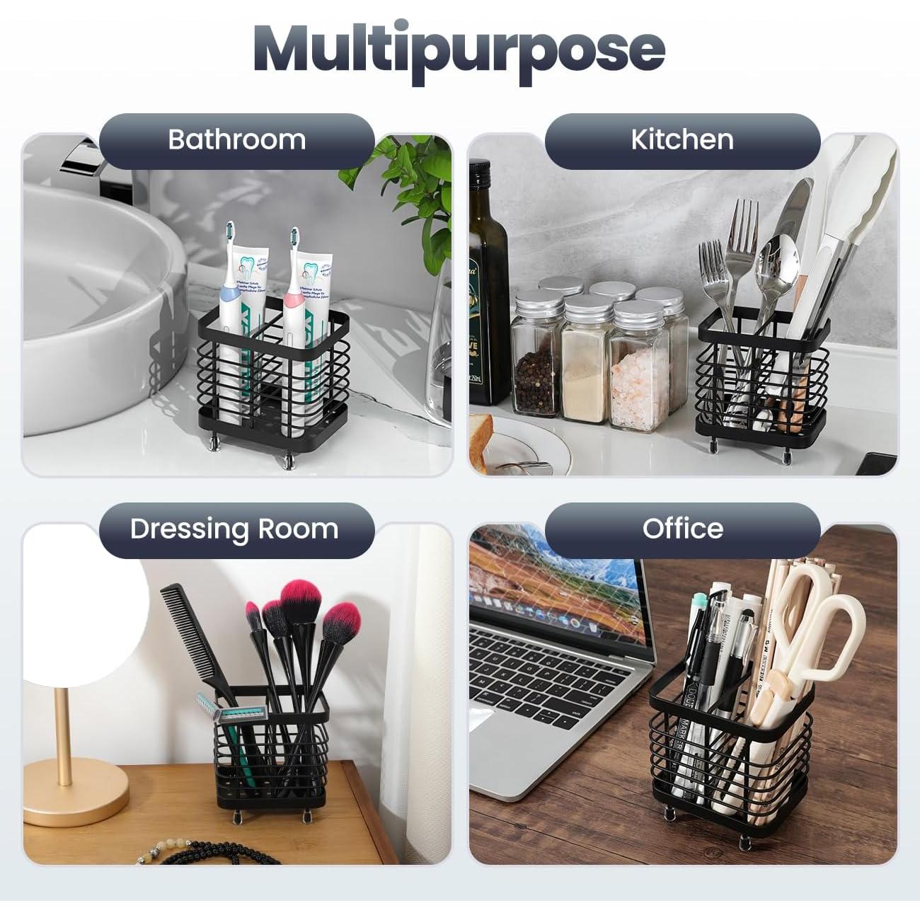 Luxspire Toothbrush Holders for Bathroom, Stainless Steel Electric Toothbrush Holder Wall Mounted, Shower Toothbrush Toothpaste Holder, Bathroom Organizer Essentials, 2 Slots, Black