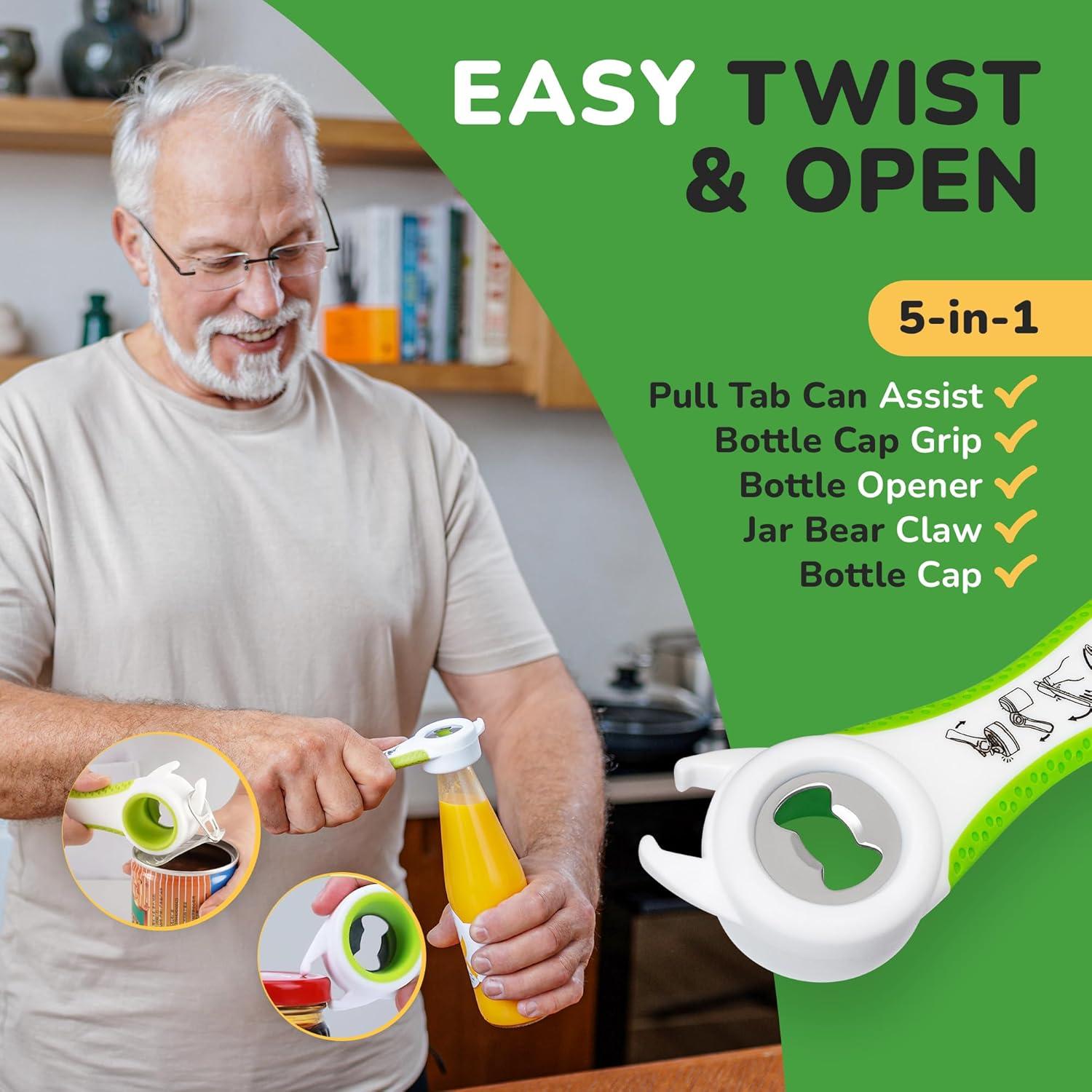 Abrebotellas Multifuncional 5 en 1 para Personas Mayores Verde