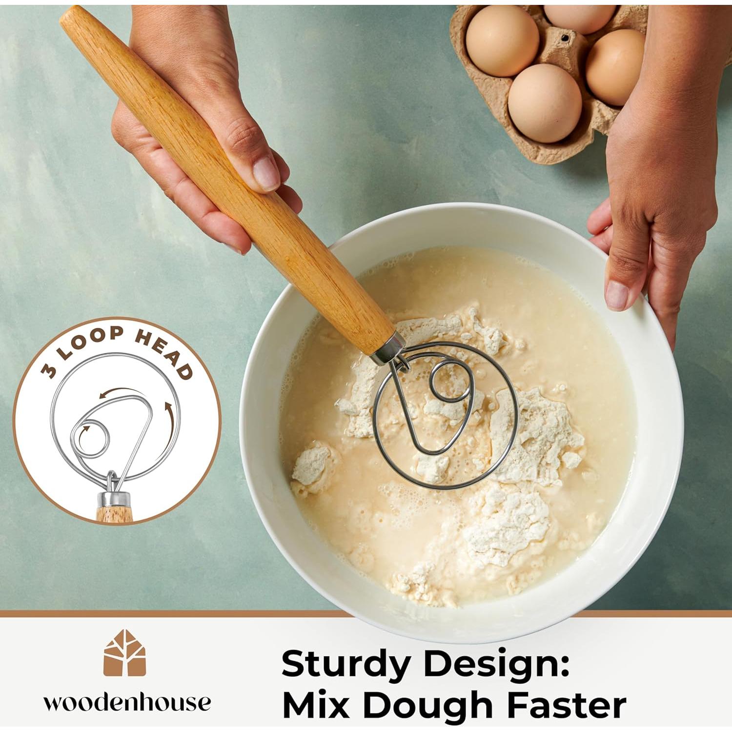 Batidor de Masa Danés 33 cm Acero Inoxidable con Cortador