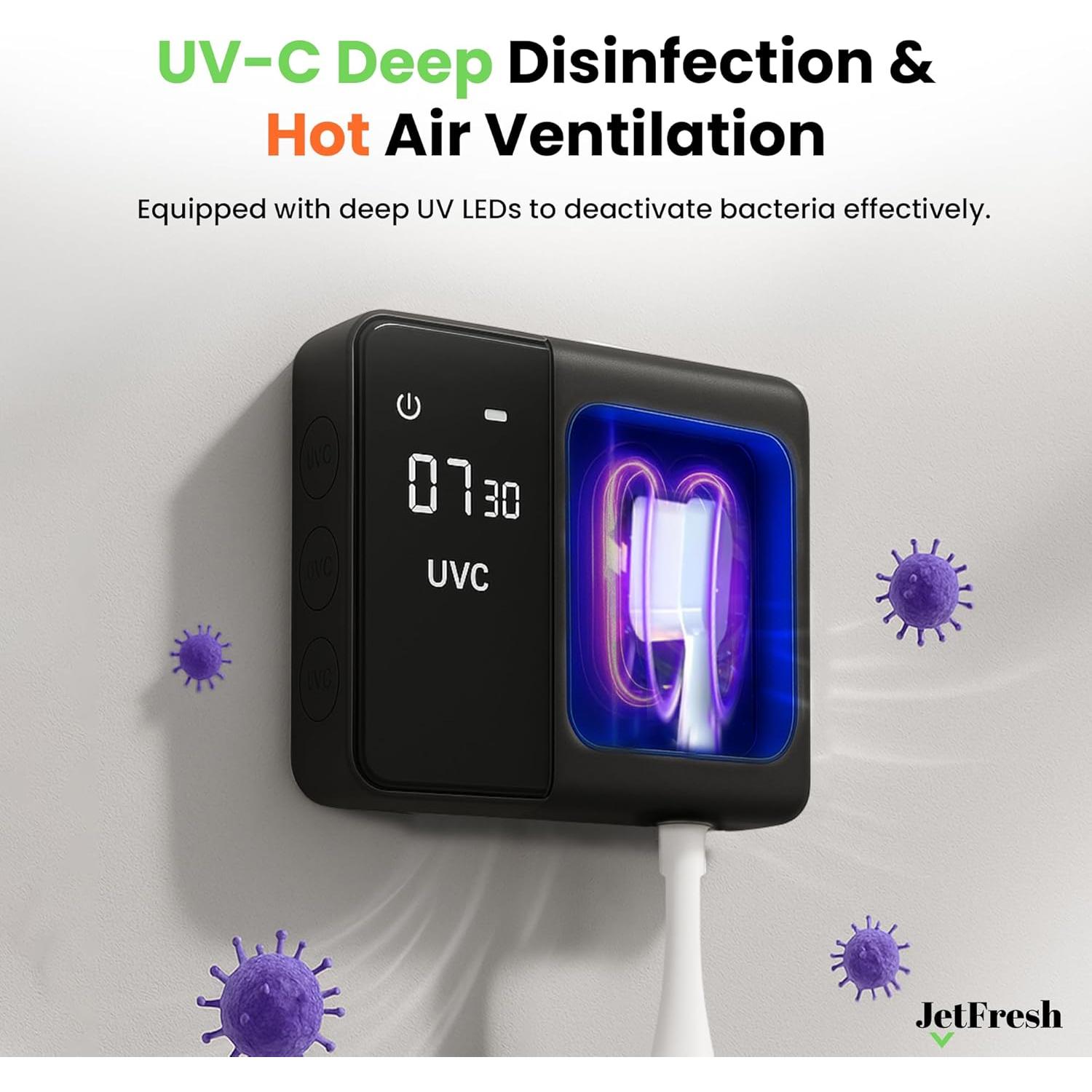 Soporte desinfectante de cepillos de dientes UV JetFresh con pantalla LED