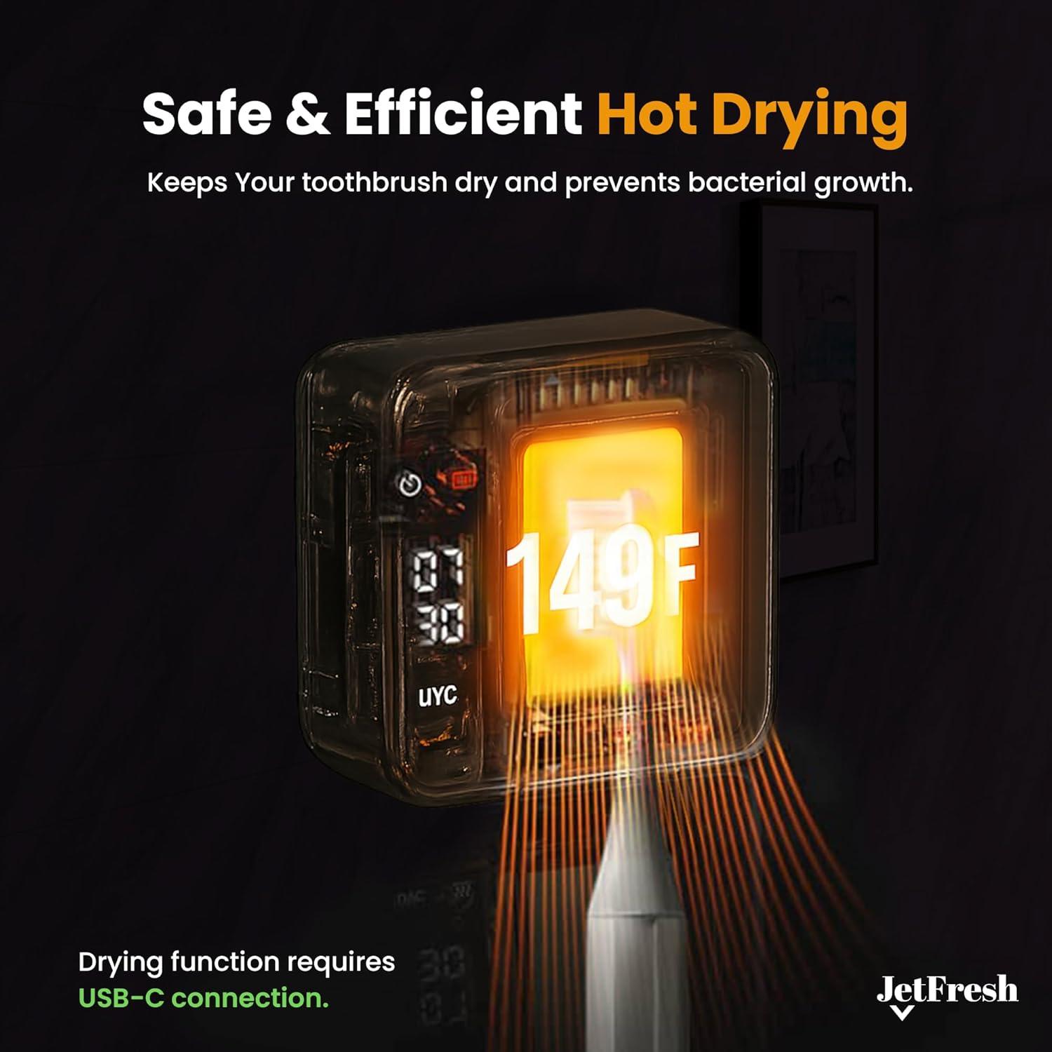 Soporte desinfectante de cepillos de dientes UV JetFresh con pantalla LED