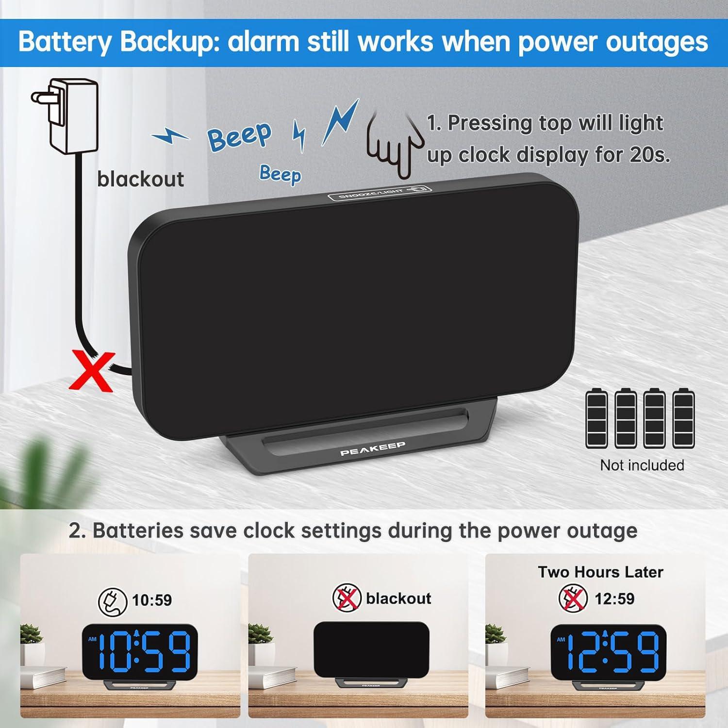 Reloj Despertador Digital Peakeep LED Azul Pequeño 6"