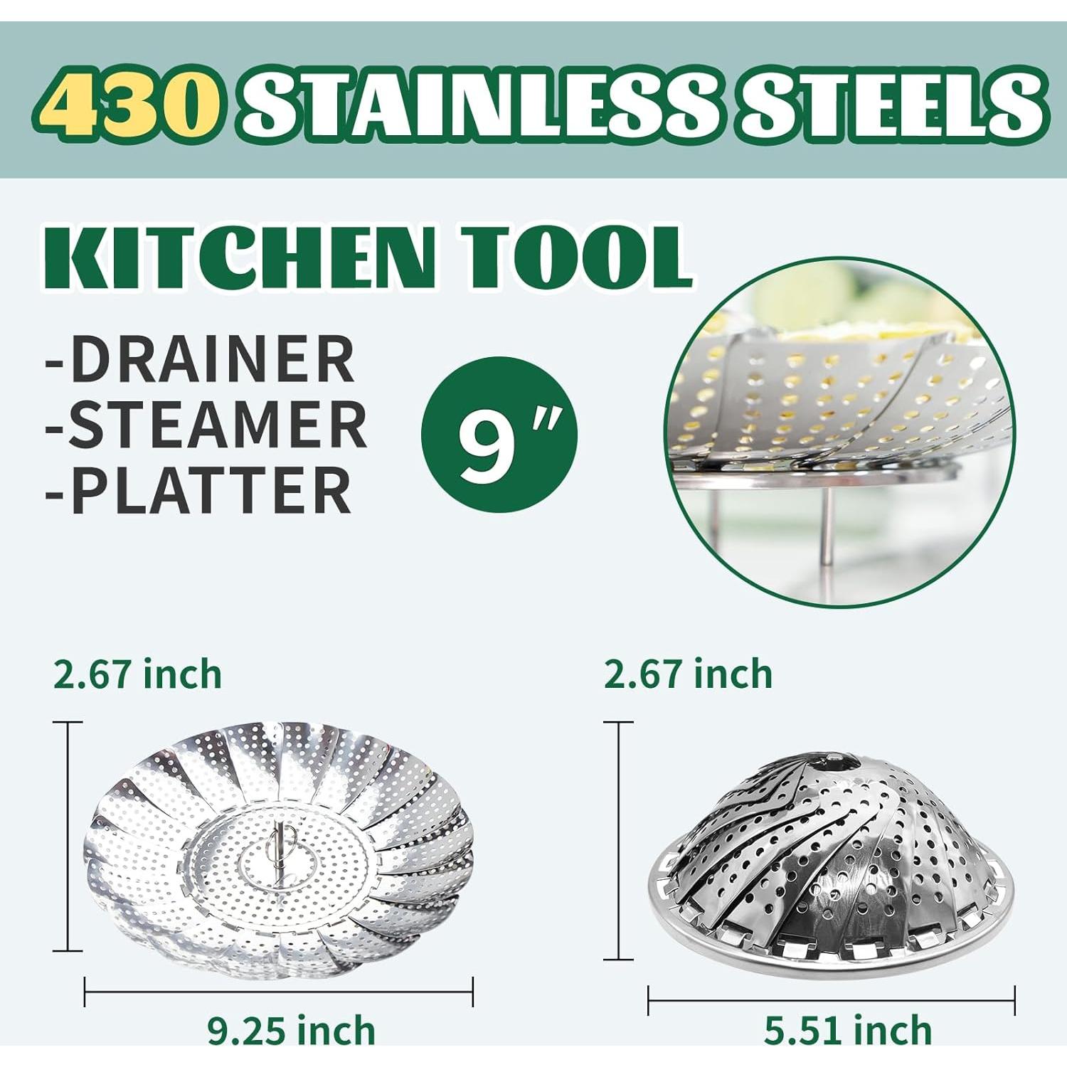 Cesta Vaporera Plegable Acero Inoxidable SHIKORI 14-22.86 cm