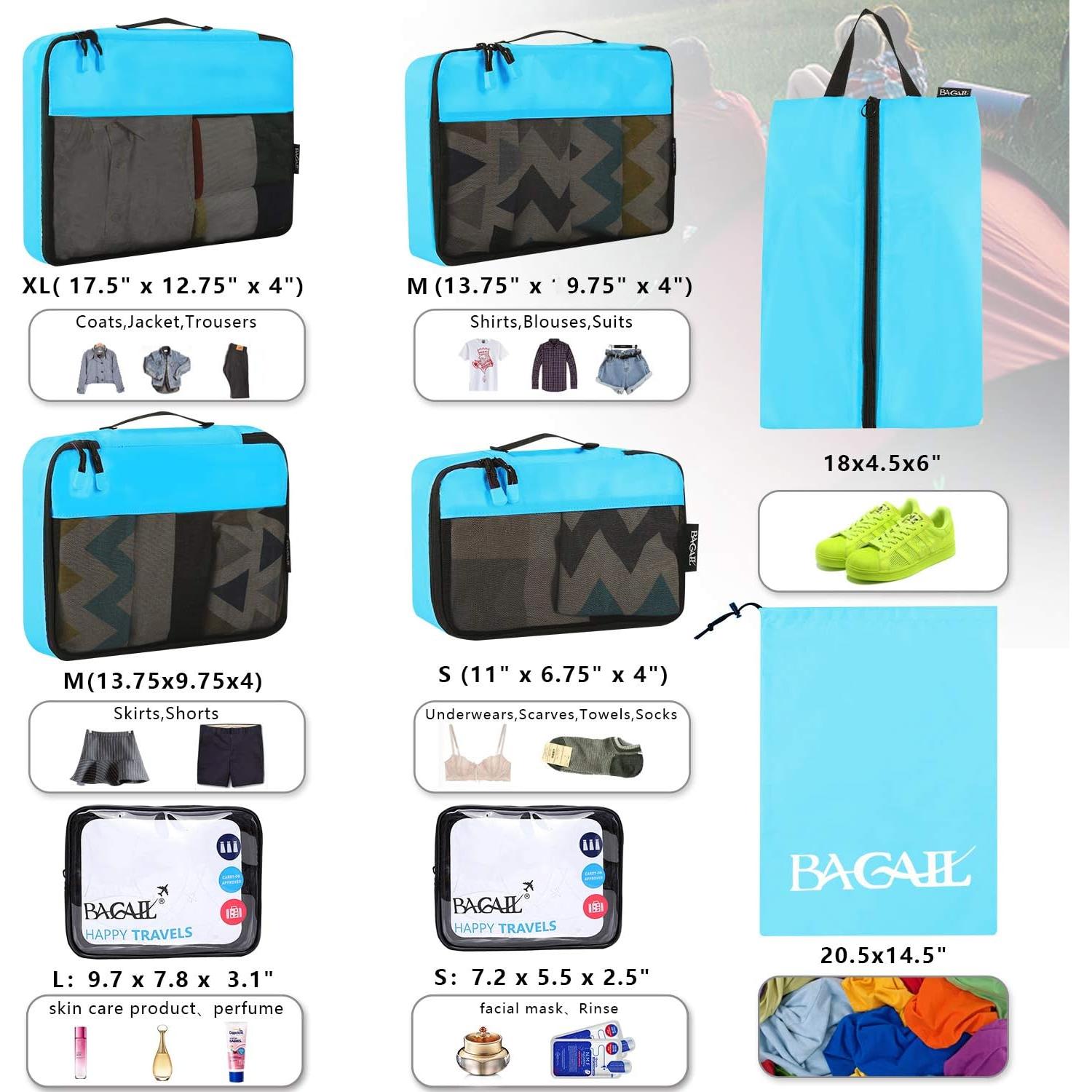 Cubos de Empaque Organizador BAGAIL 8 Set Azul para Viajes