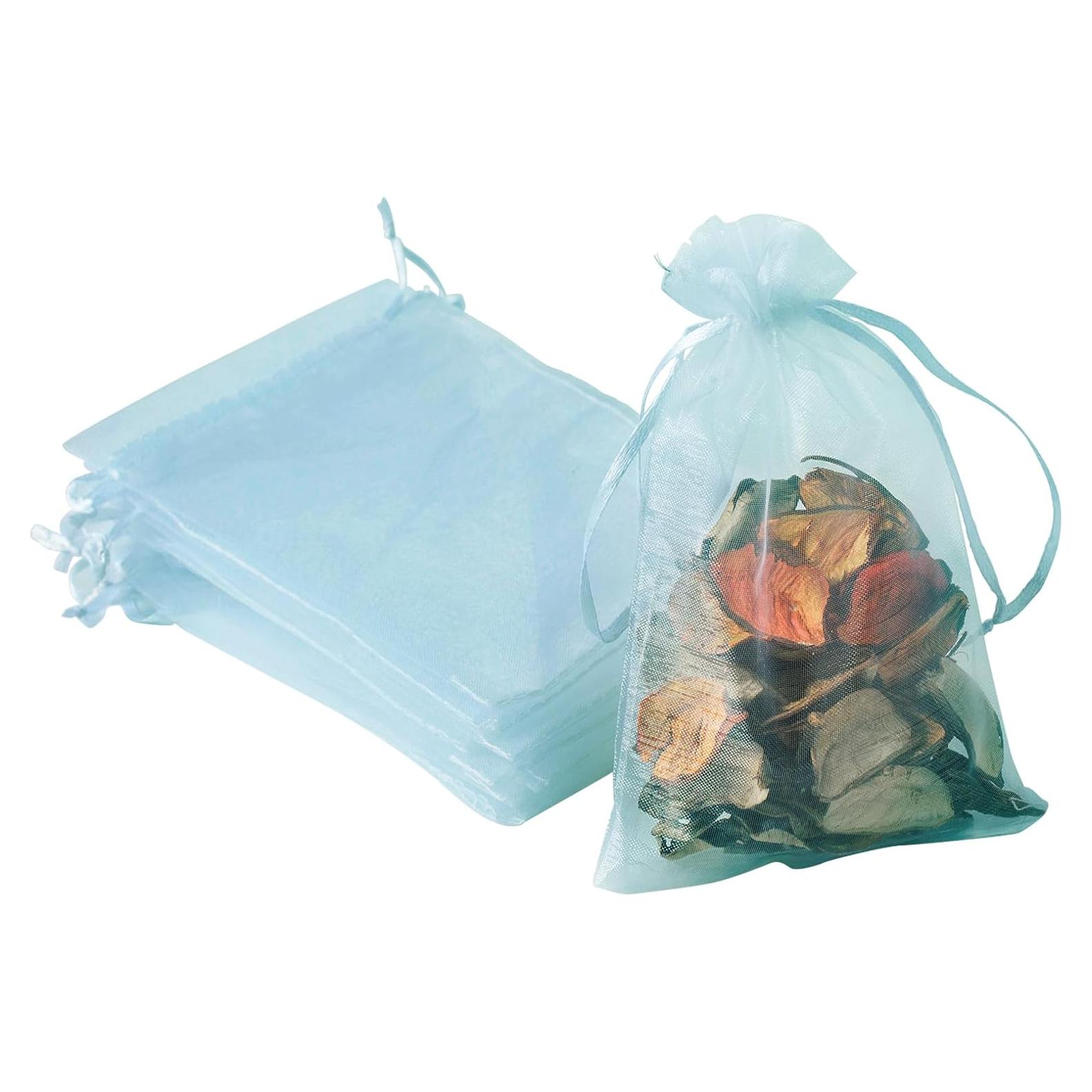 100PCS Organza Bags, 4x6 inches Mesh Bag Drawstring, Jewelry Gift Bag, Candy Bags for Baby Shower Birthday Party Favors Bags (Baby Blue)