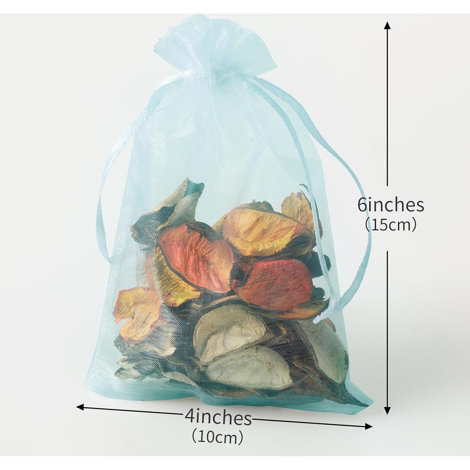 100PCS Organza Bags, 4x6 inches Mesh Bag Drawstring, Jewelry Gift Bag, Candy Bags for Baby Shower Birthday Party Favors Bags (Baby Blue)