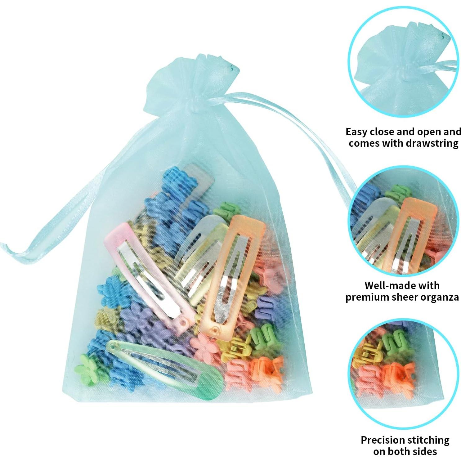 100PCS Organza Bags, 4x6 inches Mesh Bag Drawstring, Jewelry Gift Bag, Candy Bags for Baby Shower Birthday Party Favors Bags (Baby Blue)