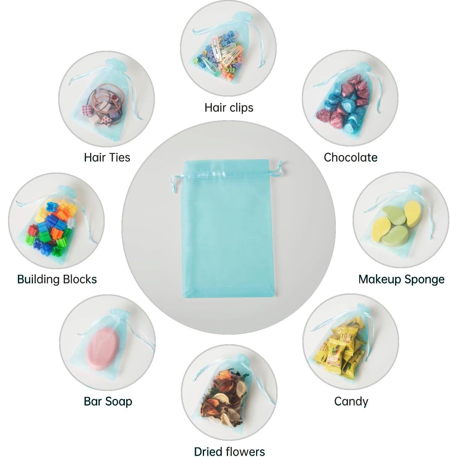 100PCS Organza Bags, 4x6 inches Mesh Bag Drawstring, Jewelry Gift Bag, Candy Bags for Baby Shower Birthday Party Favors Bags (Baby Blue)