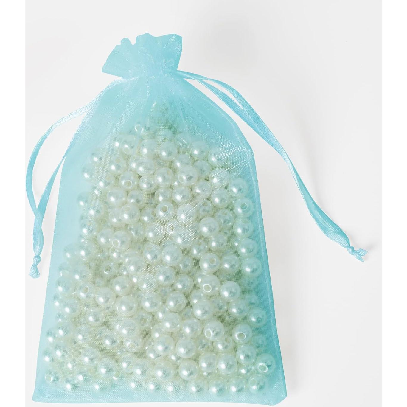 100PCS Organza Bags, 4x6 inches Mesh Bag Drawstring, Jewelry Gift Bag, Candy Bags for Baby Shower Birthday Party Favors Bags (Baby Blue)