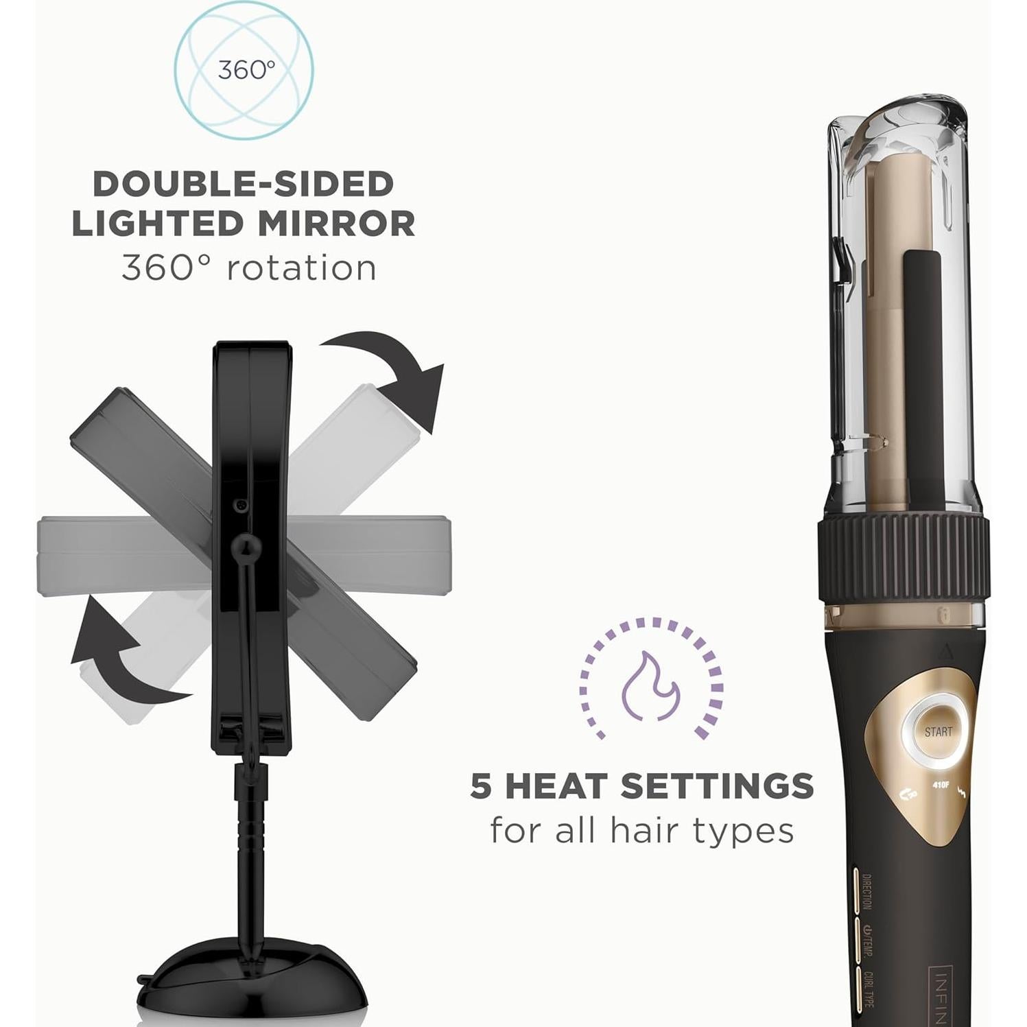 Rizador Automático Curl Secret Conair 3/4" y Espejo Iluminado