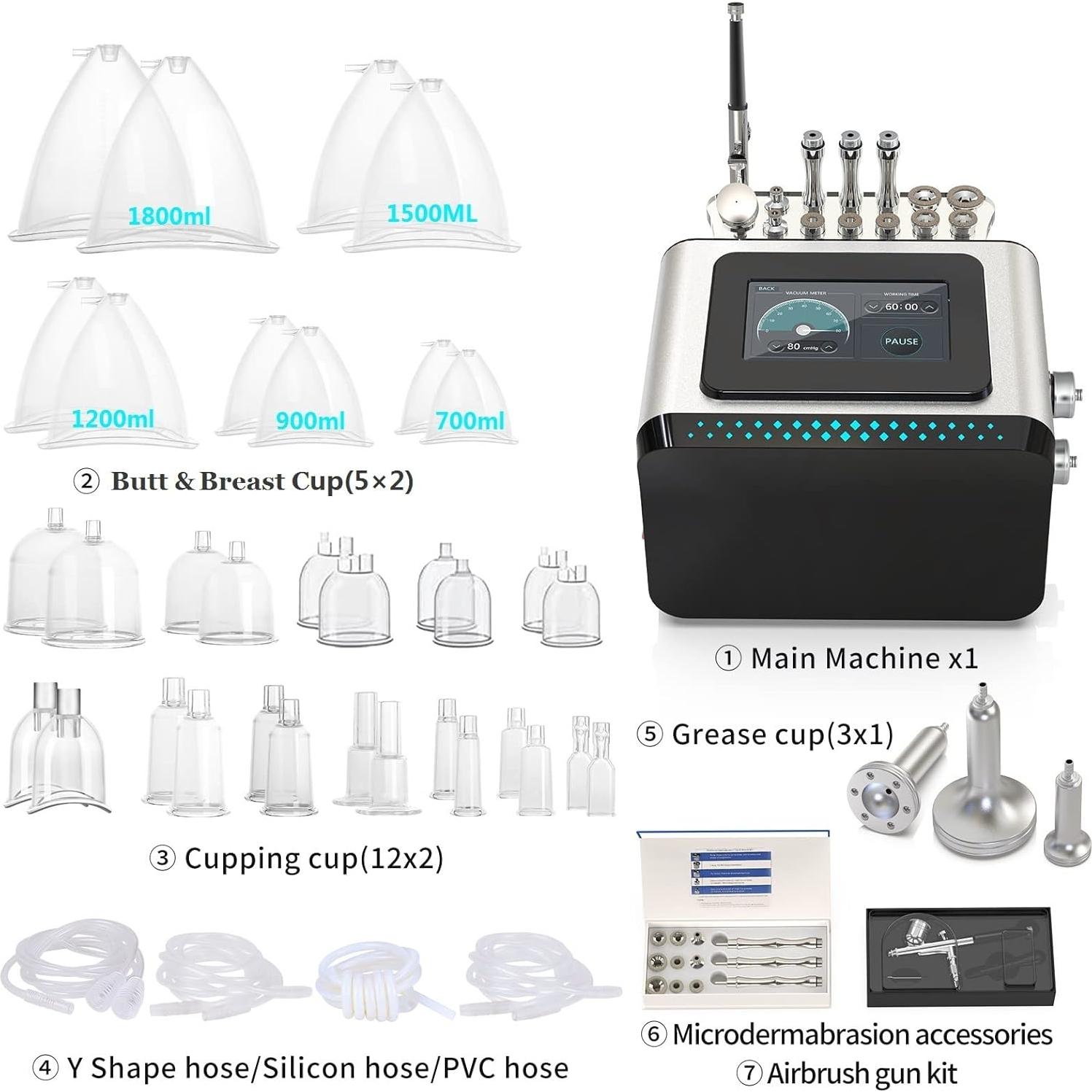 Beauty Star 3 in 1 Vacuum Cupping Therapy Machine with 1800ml Large Cups and Gua Sha Pumps, Professional Diamond Microdermabrasion Machine with Spray Gun, Max Sunction 80cmHg