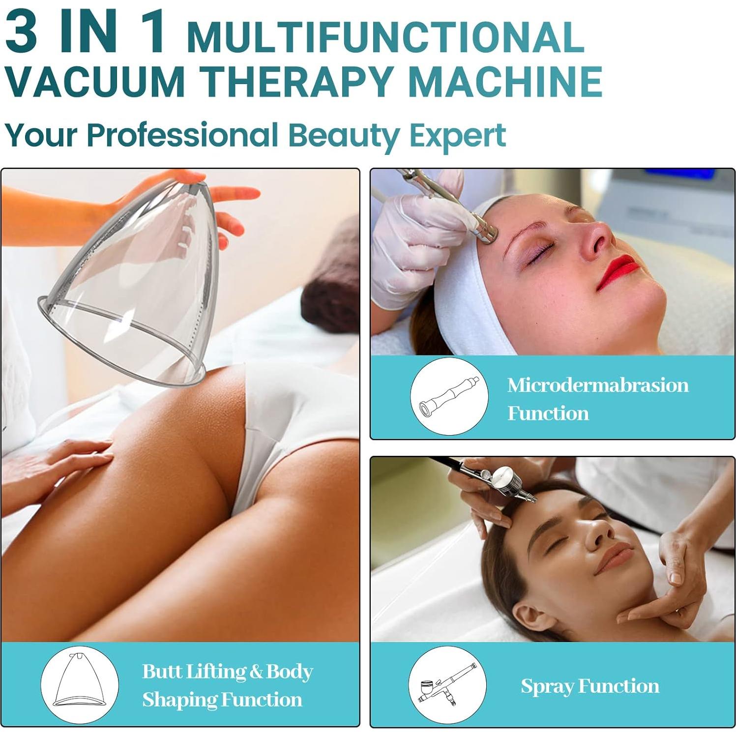 Beauty Star 3 in 1 Vacuum Cupping Therapy Machine with 1800ml Large Cups and Gua Sha Pumps, Professional Diamond Microdermabrasion Machine with Spray Gun, Max Sunction 80cmHg