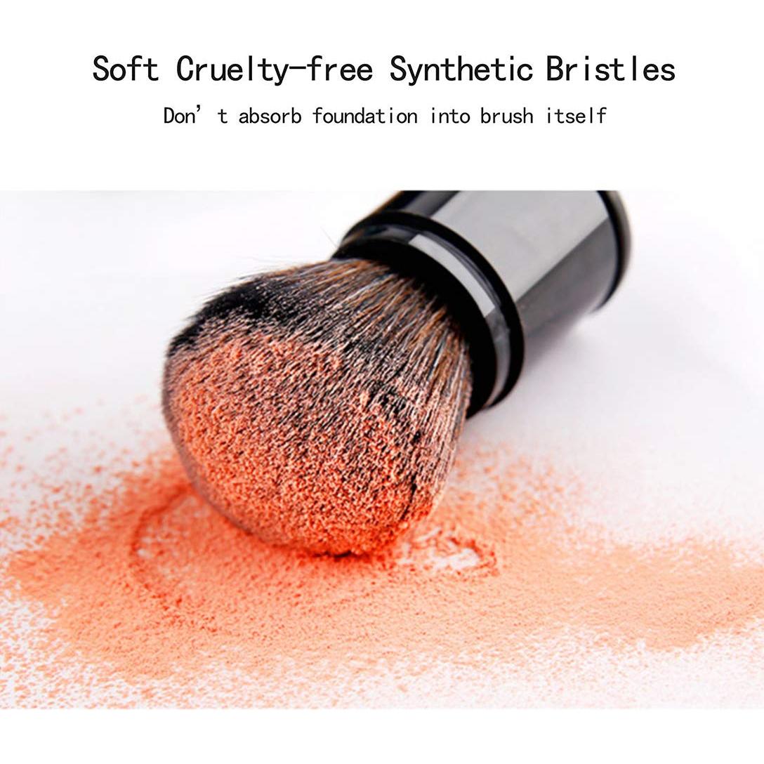 Retractable Powder Brushes Foundation Brush Blush Brush Bronzer Brush Face Blender Brush Professional Mineral Blending Buffing Kabuki Makeup Application Portable With Cover - Black