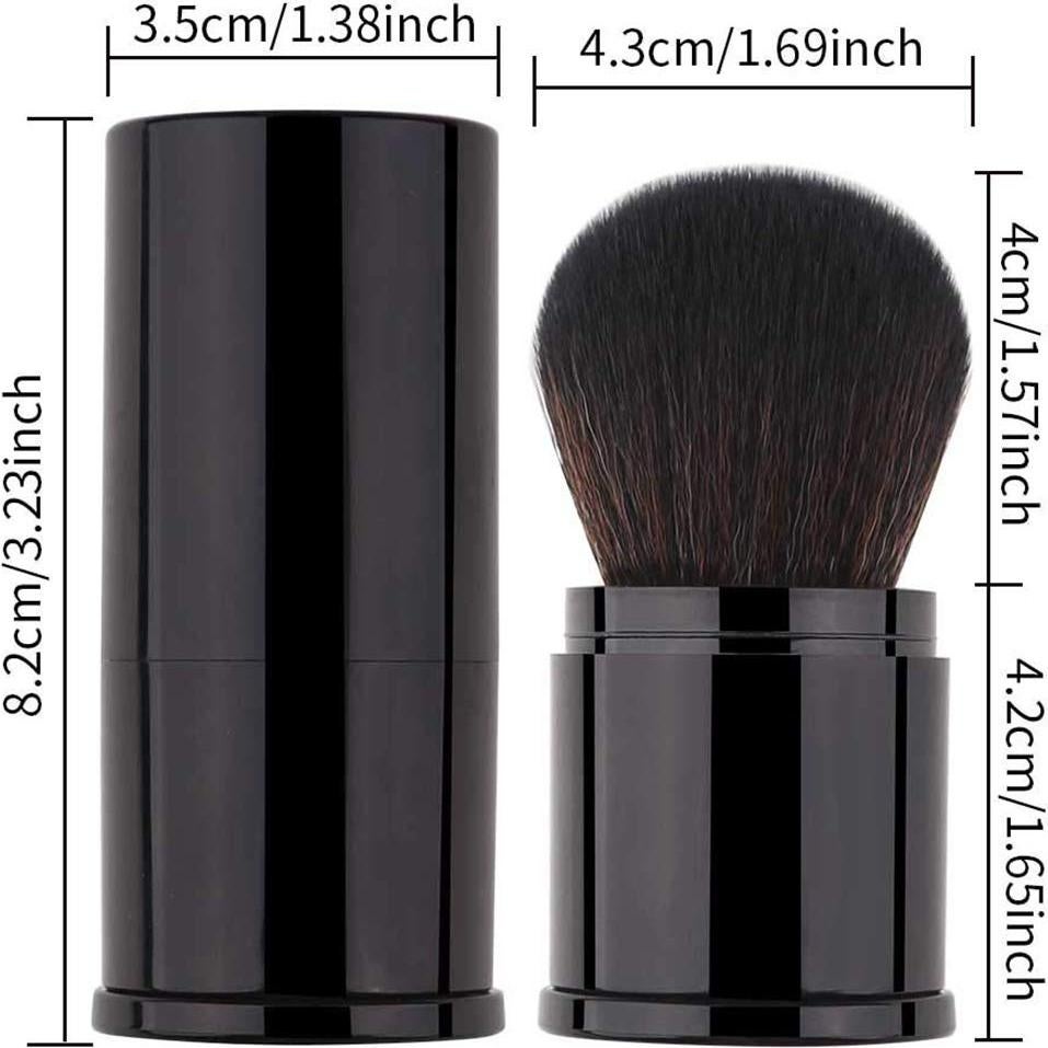 Retractable Powder Brushes Foundation Brush Blush Brush Bronzer Brush Face Blender Brush Professional Mineral Blending Buffing Kabuki Makeup Application Portable With Cover - Black