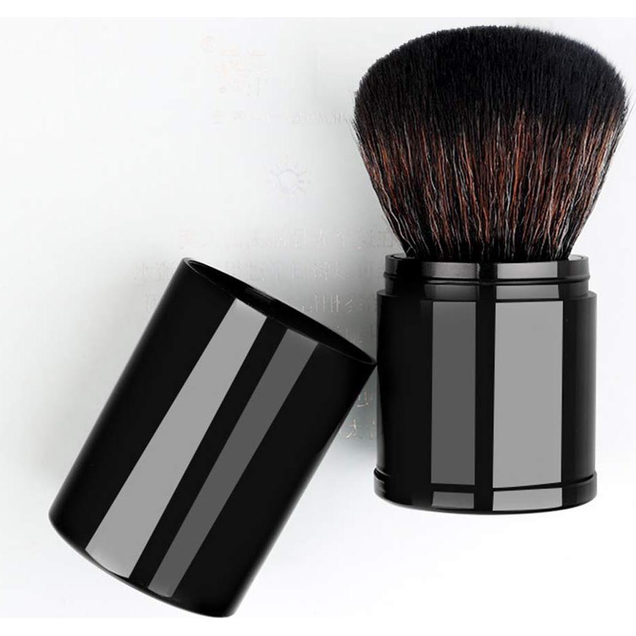 Retractable Powder Brushes Foundation Brush Blush Brush Bronzer Brush Face Blender Brush Professional Mineral Blending Buffing Kabuki Makeup Application Portable With Cover - Black