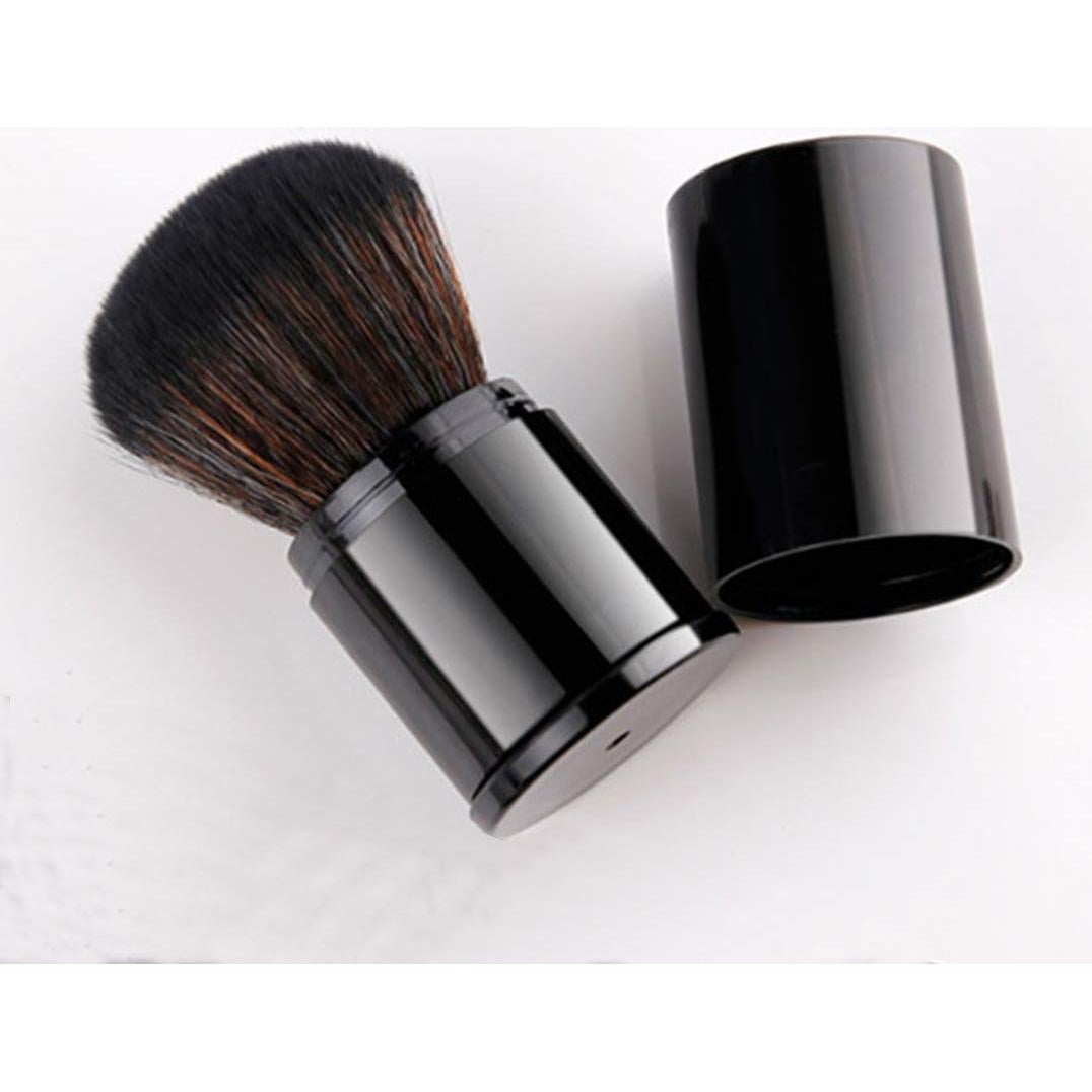Retractable Powder Brushes Foundation Brush Blush Brush Bronzer Brush Face Blender Brush Professional Mineral Blending Buffing Kabuki Makeup Application Portable With Cover - Black