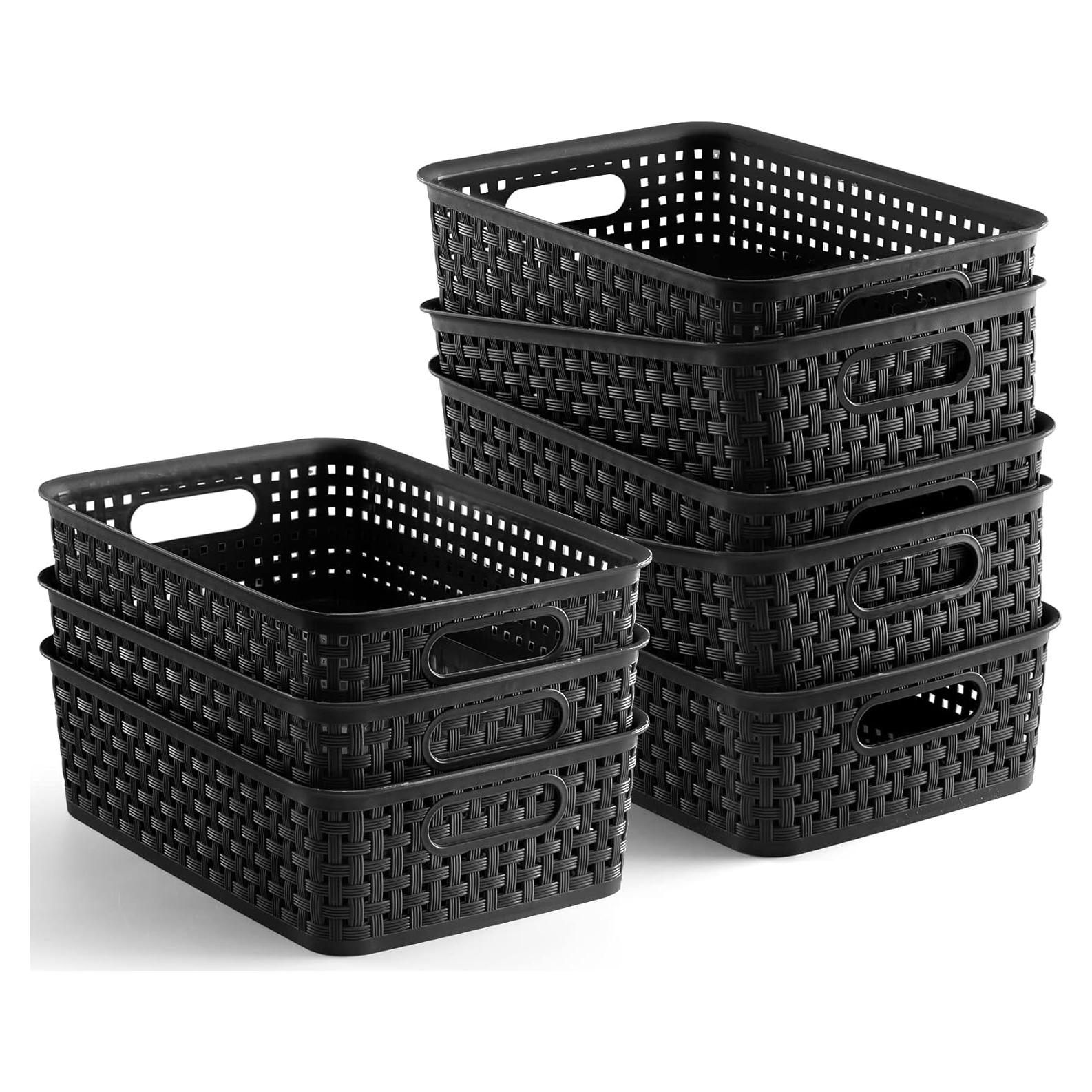 Cestas de Almacenamiento Plástico NETANY 8 Piezas Negro 26.9x18.3cm