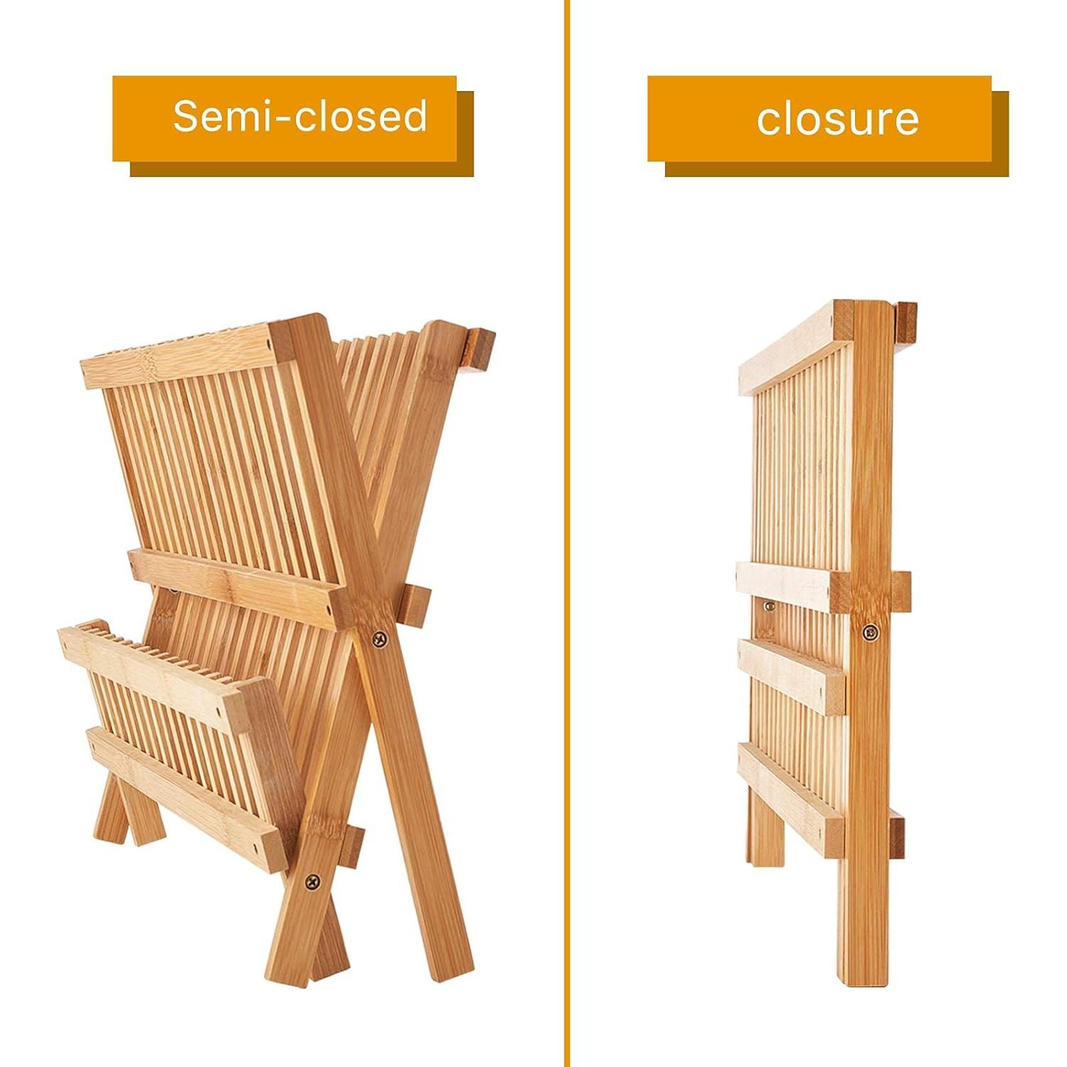 Escurridor de Platos Plegable Worthyeah de Bambú 2 Niveles