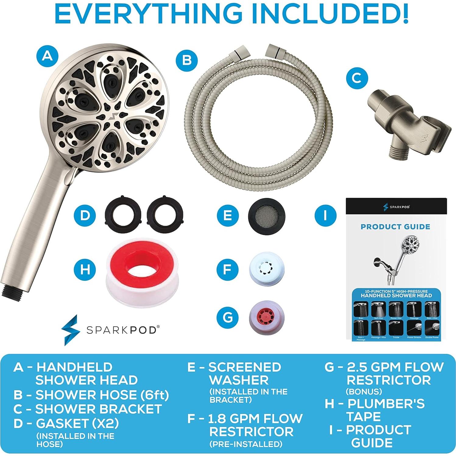 Cabezal de Ducha SparkPod 10 Modos Alta Presión 12.7 cm