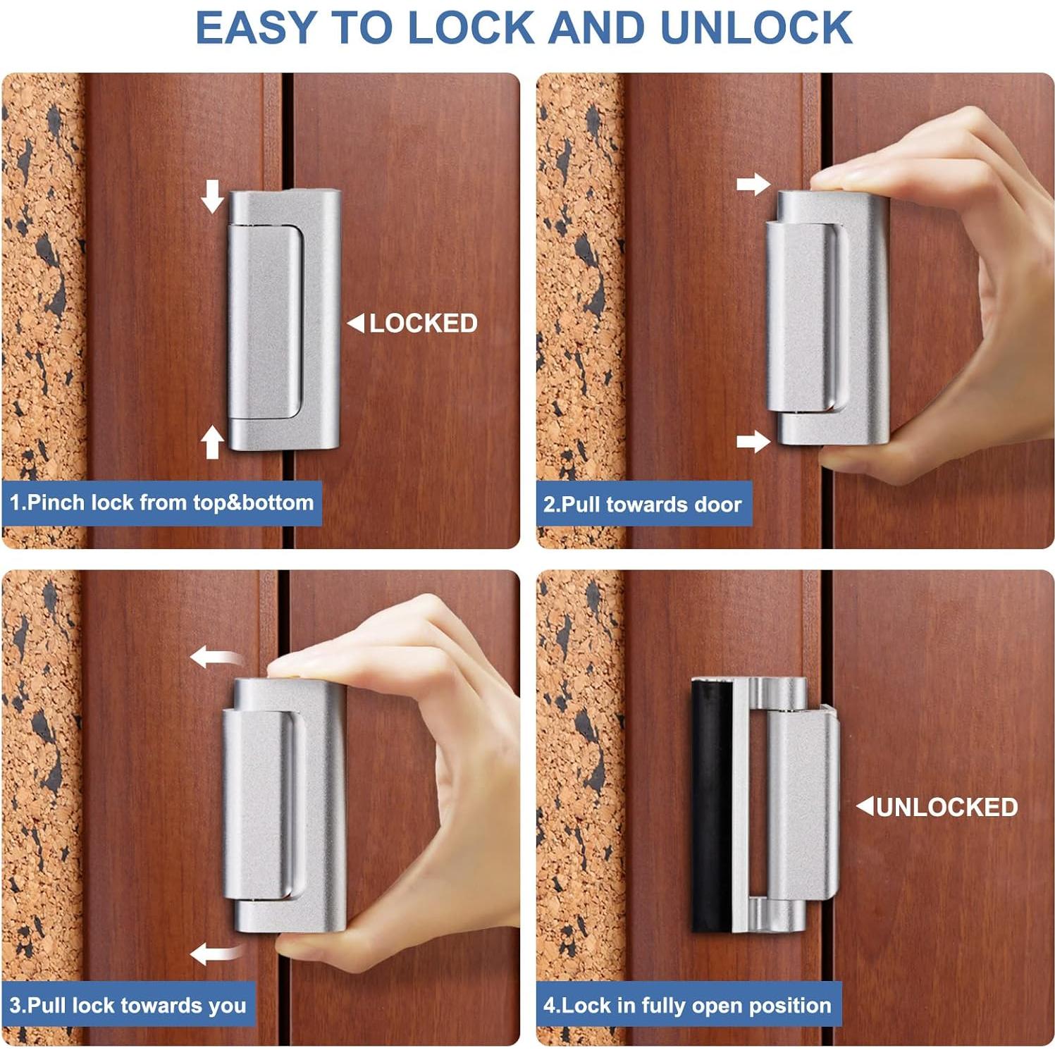 Cerraduras de Refuerzo Shimeyao para Puertas - 6 Piezas Plata