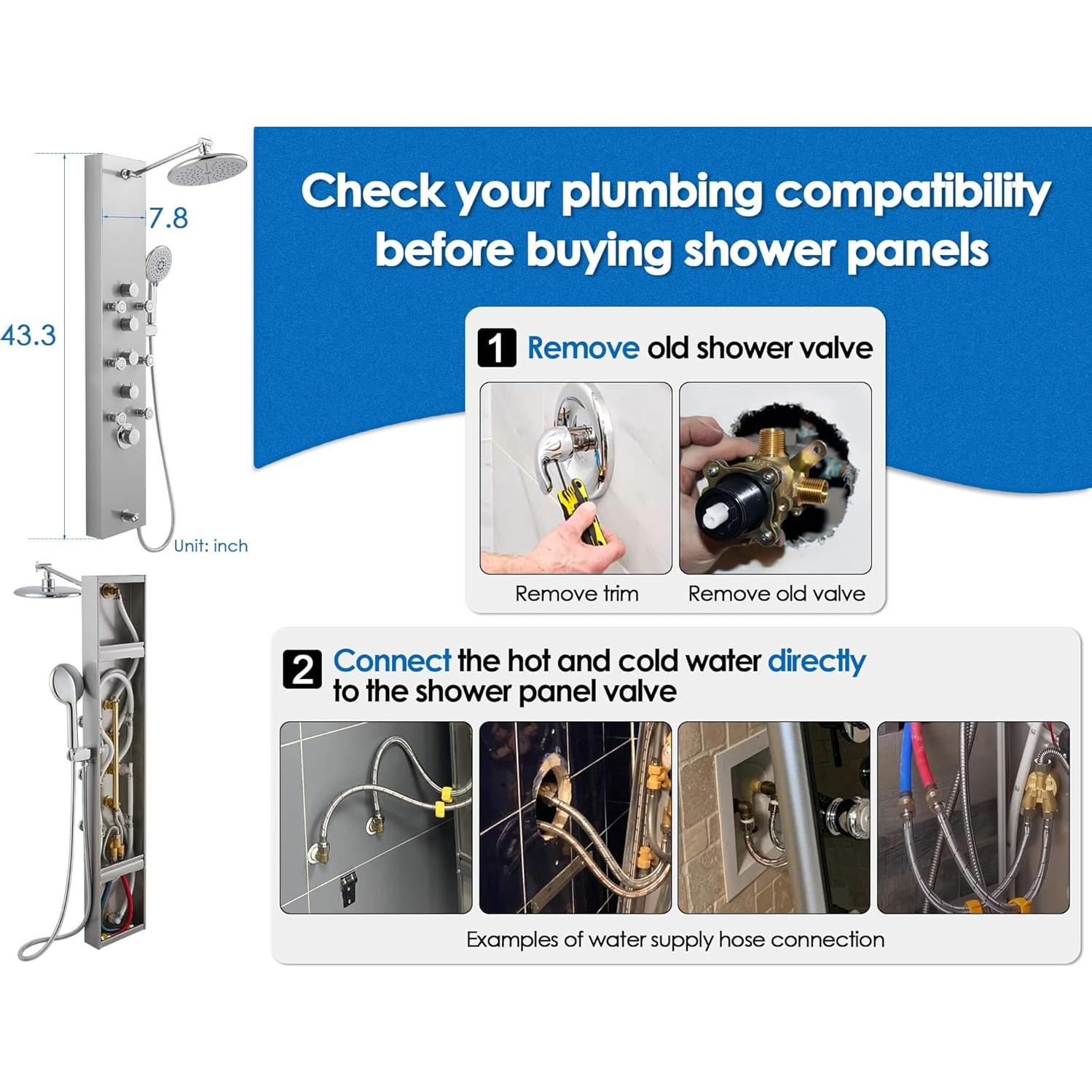 Panel de Ducha ROVOGO Acero Inoxidable 304 4 Funciones