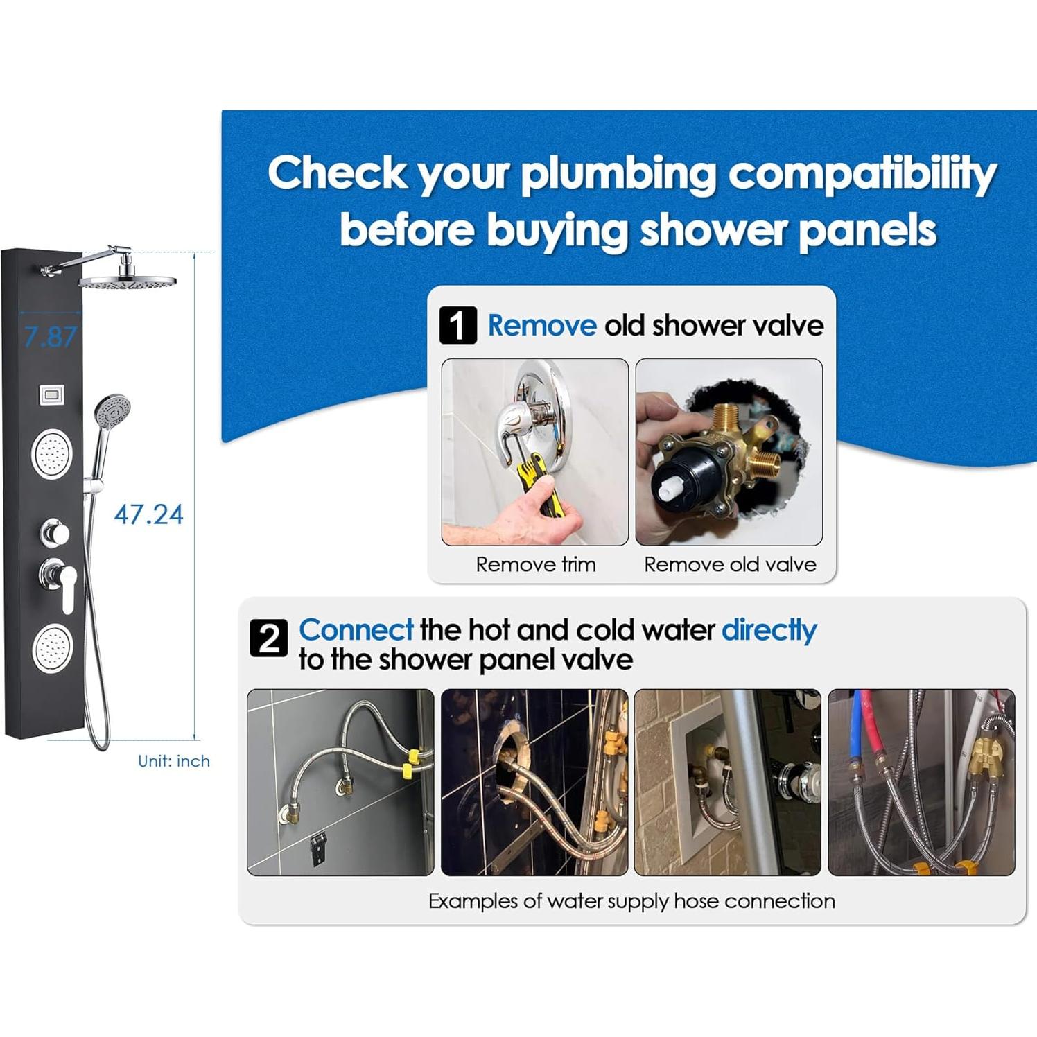 Panel de Ducha ROVOGO Acero Inoxidable Negro con Pantalla