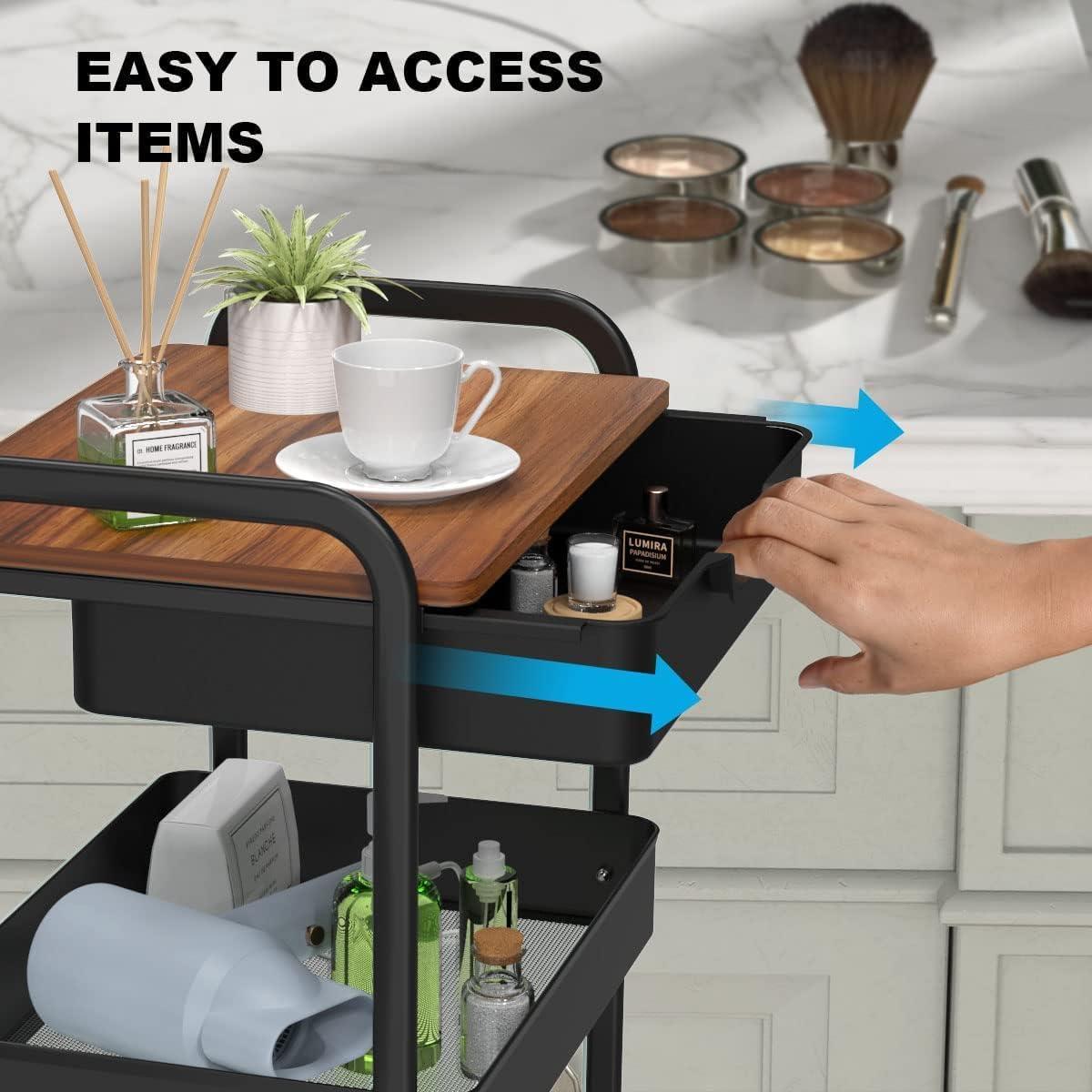 Carro Rodante de 3 Niveles Aratan con Cajón y Ruedas